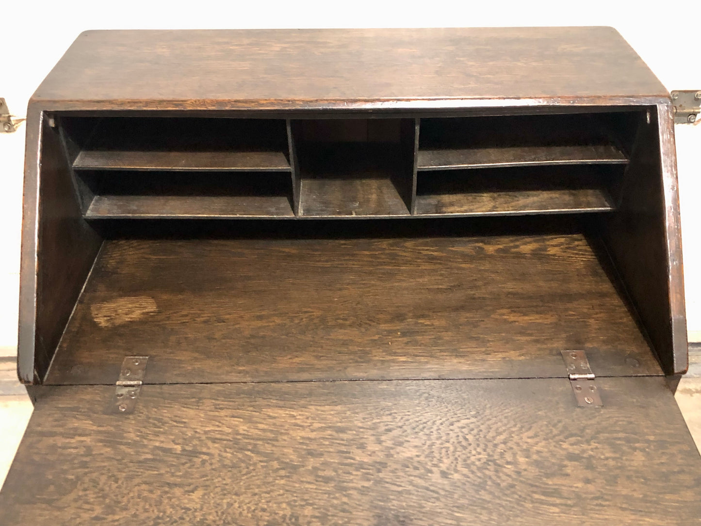 000719....Handsome Vintage Carved Oak Bureau / Writing Desk ( sold )