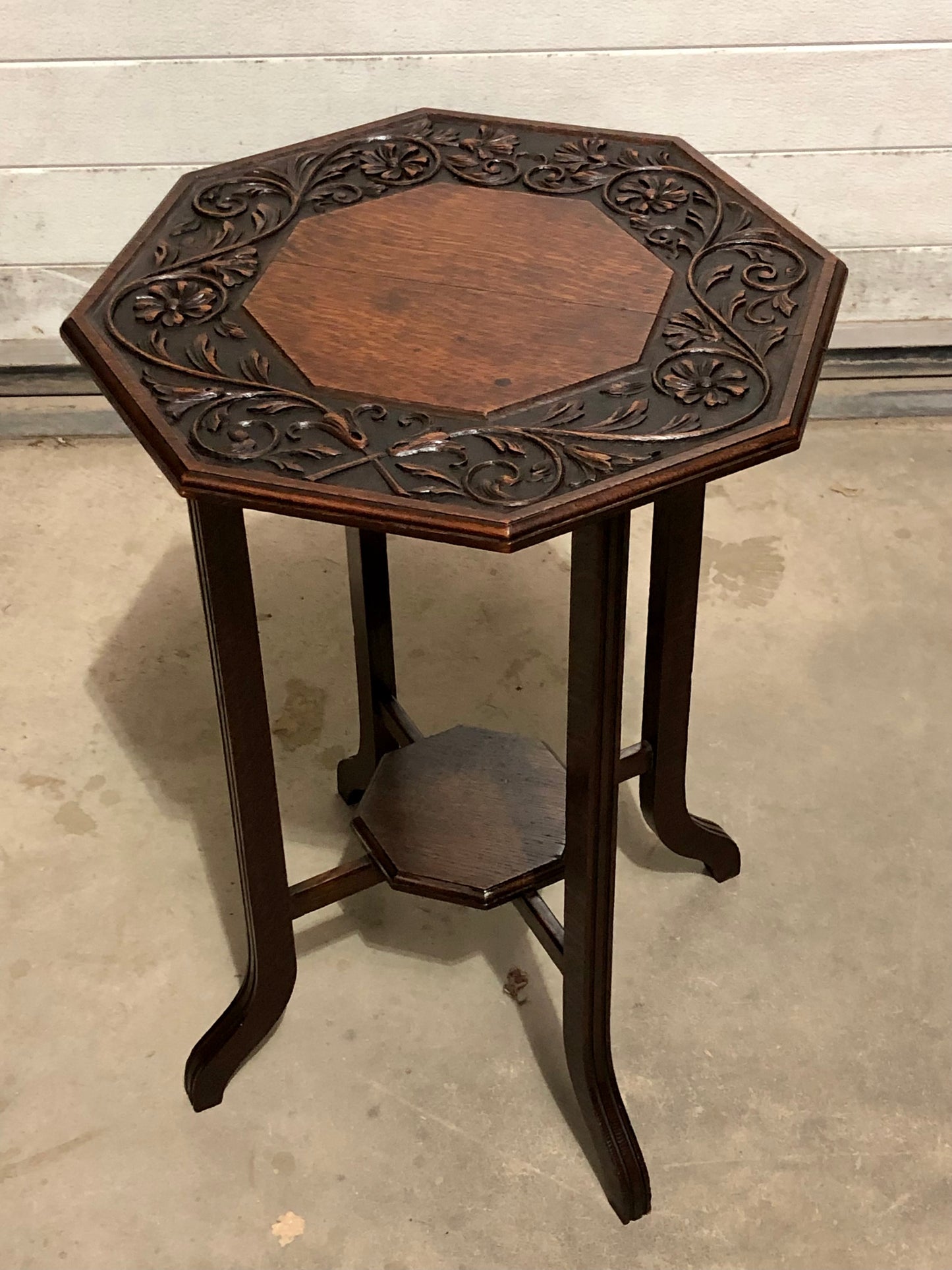 000714....Handsome Carved Oak Art Nouveau Occasional Table / Large Plant Stand