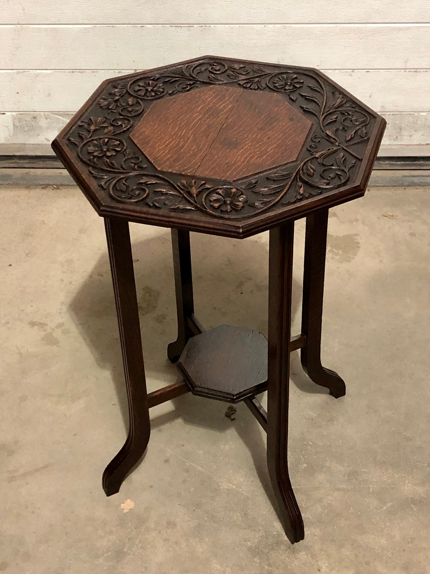 000714....Handsome Carved Oak Art Nouveau Occasional Table / Large Plant Stand