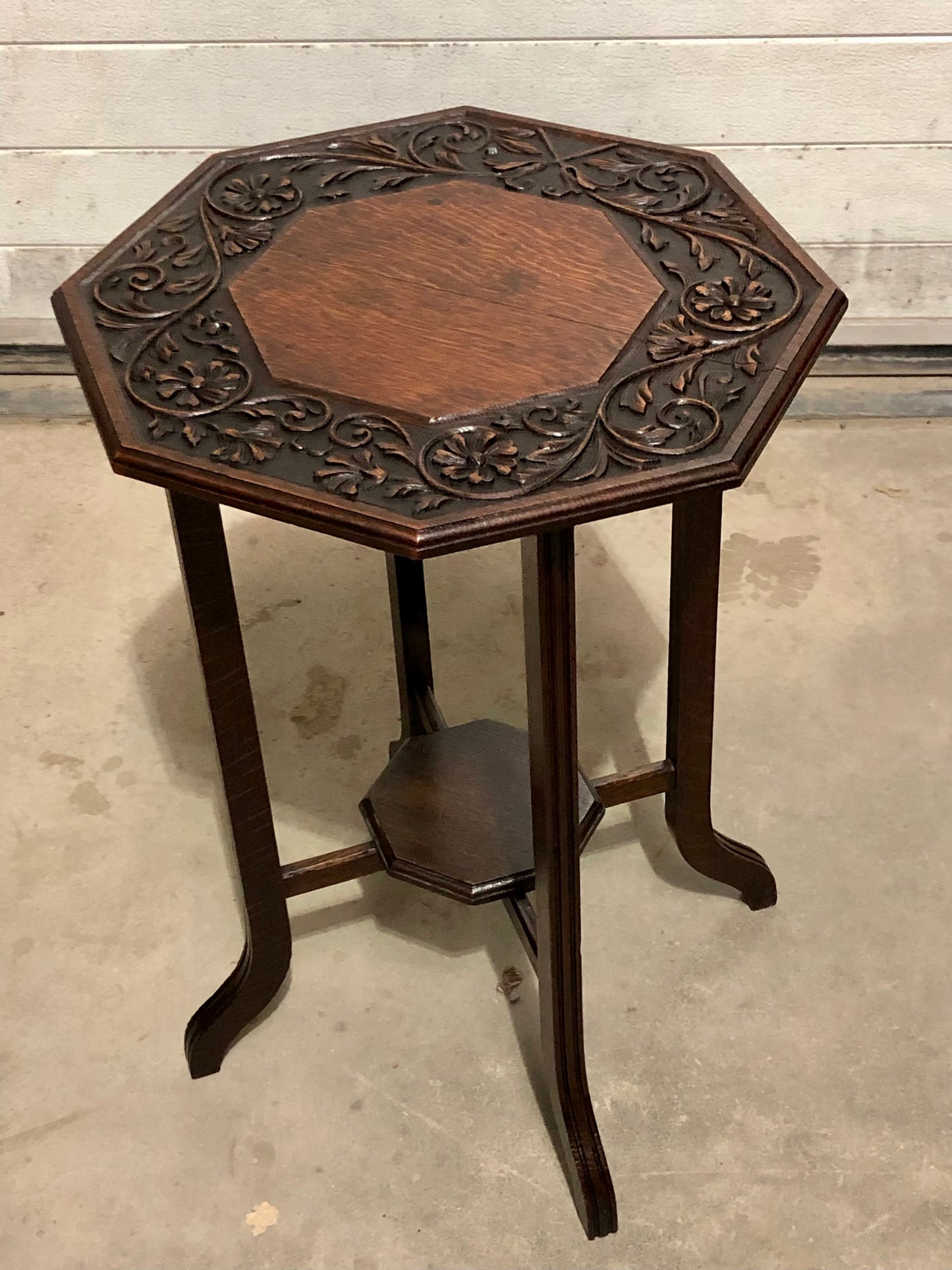 000714....Handsome Carved Oak Art Nouveau Occasional Table / Large Plant Stand