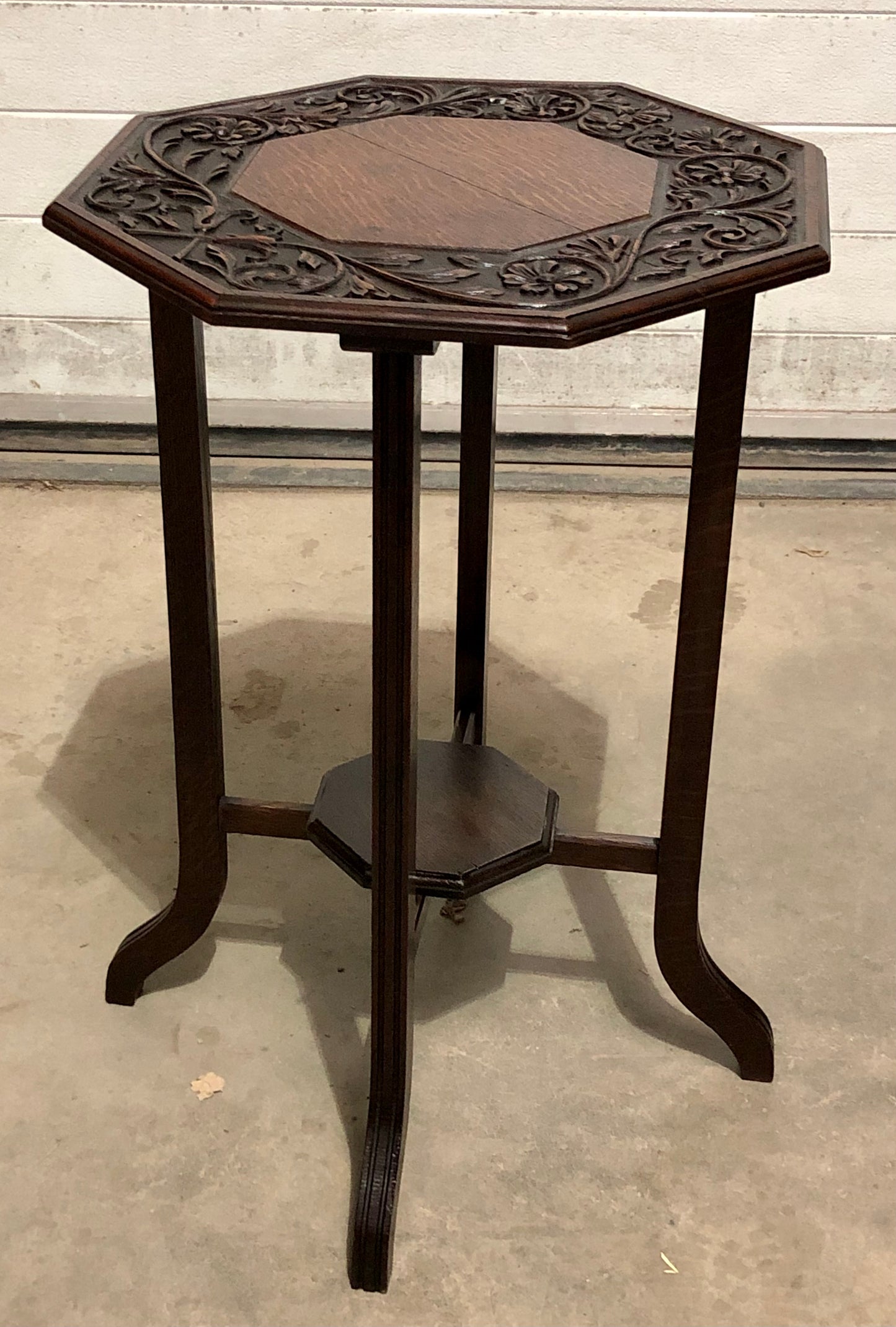 000714....Handsome Carved Oak Art Nouveau Occasional Table / Large Plant Stand