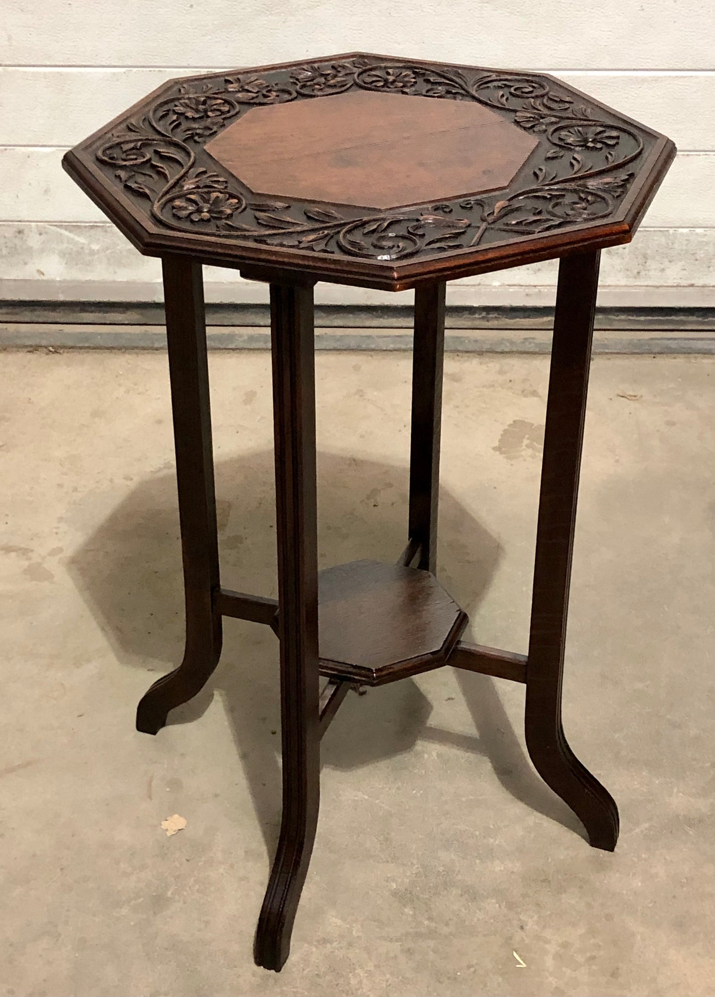 000714....Handsome Carved Oak Art Nouveau Occasional Table / Large Plant Stand