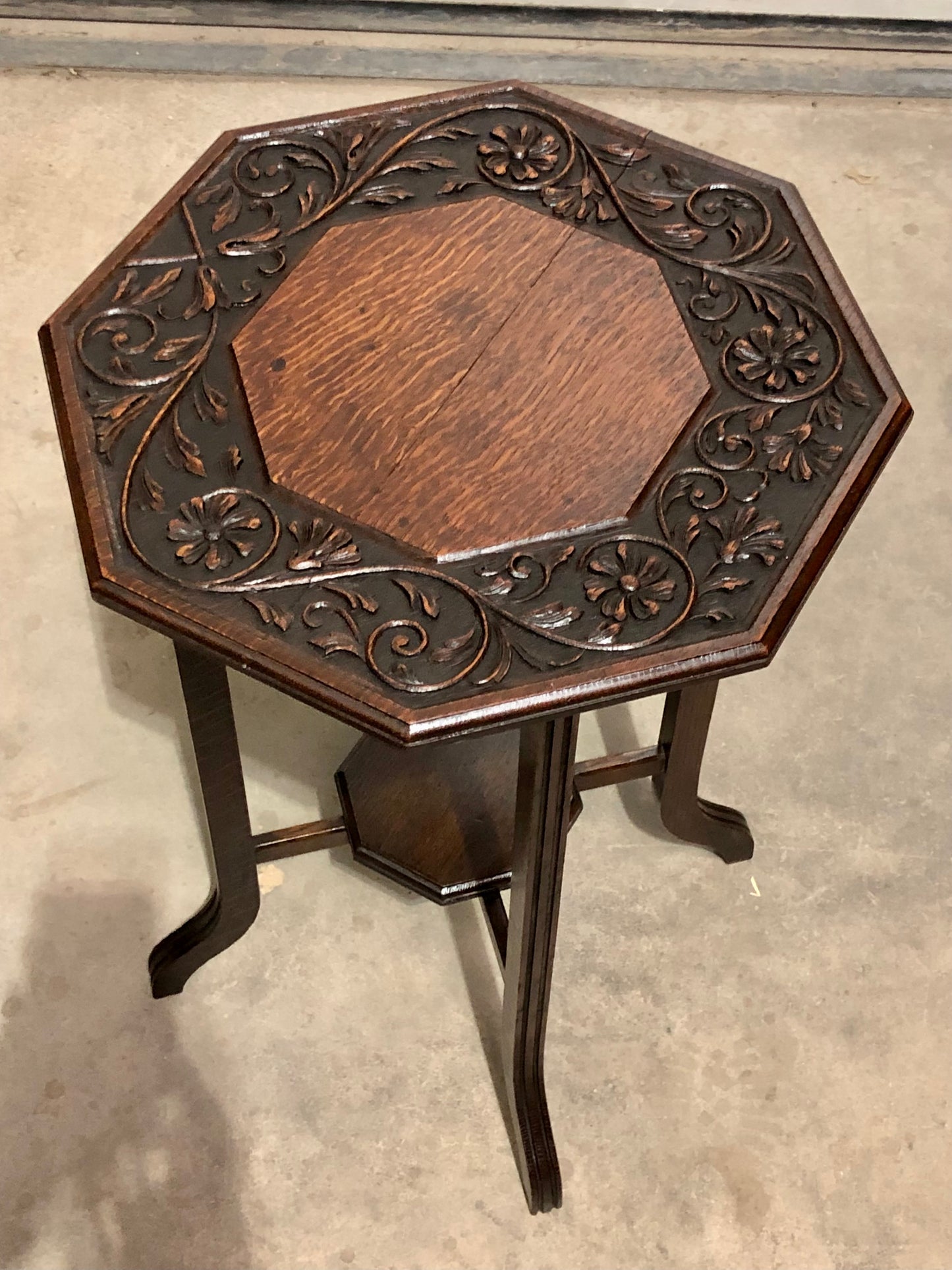 000714....Handsome Carved Oak Art Nouveau Occasional Table / Large Plant Stand