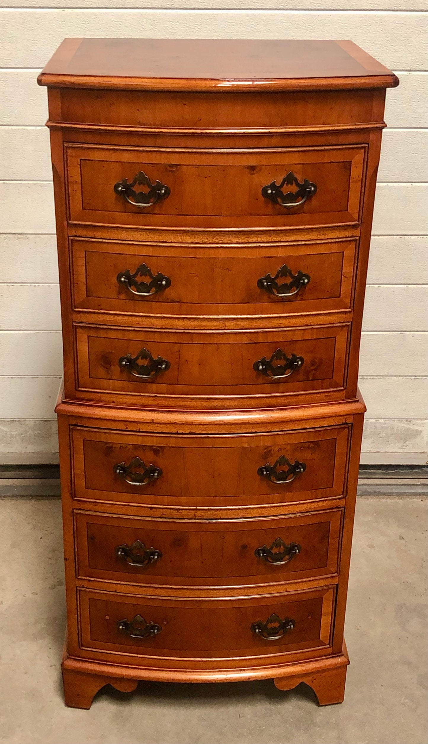 000715....Handsome Vintage Yew Tallboy Chest Of Drawers