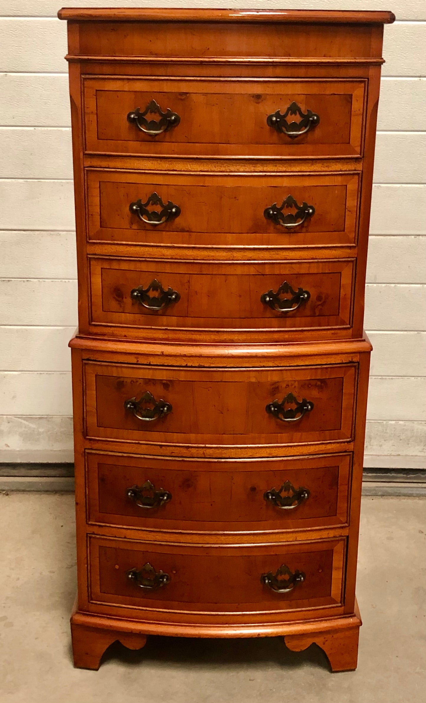 000715....Handsome Vintage Yew Tallboy Chest Of Drawers