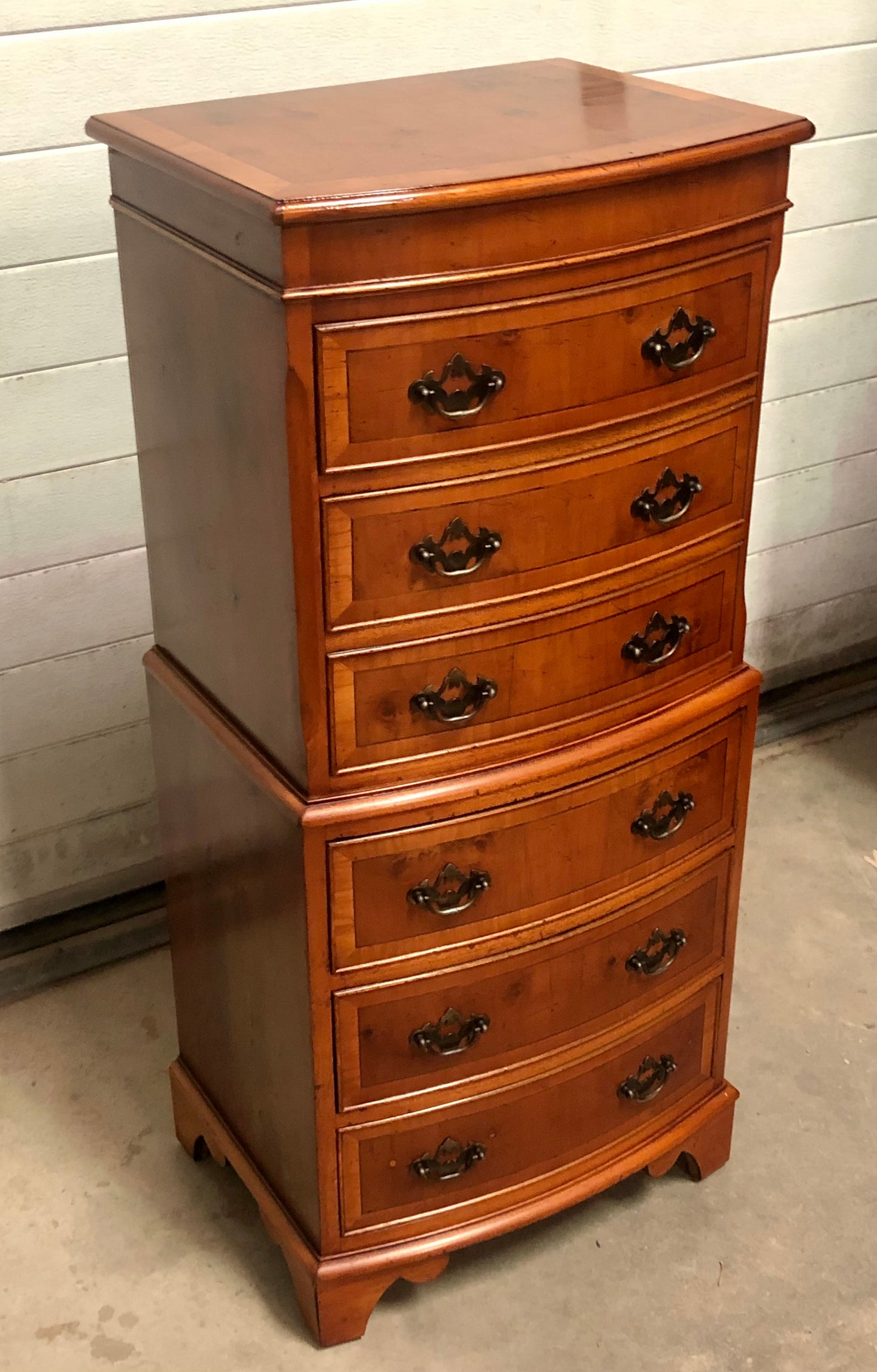 000715....Handsome Vintage Yew Tallboy Chest Of Drawers