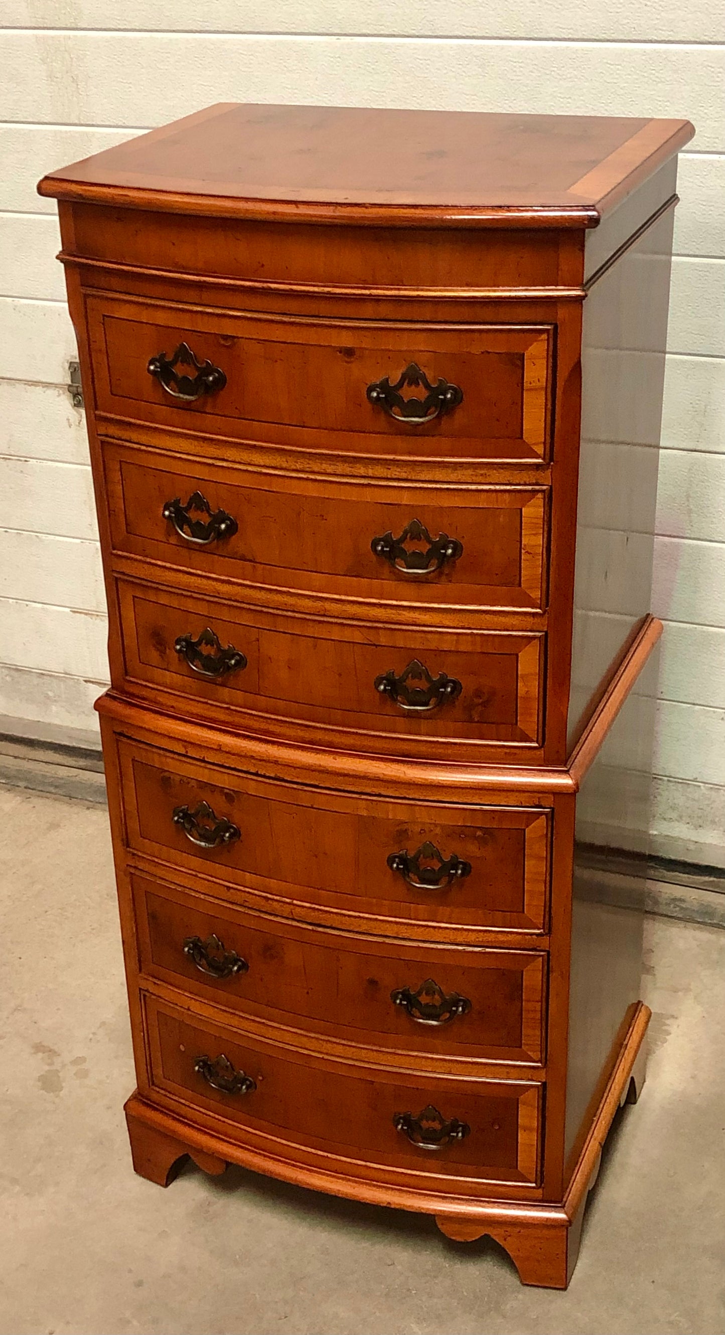 000715....Handsome Vintage Yew Tallboy Chest Of Drawers