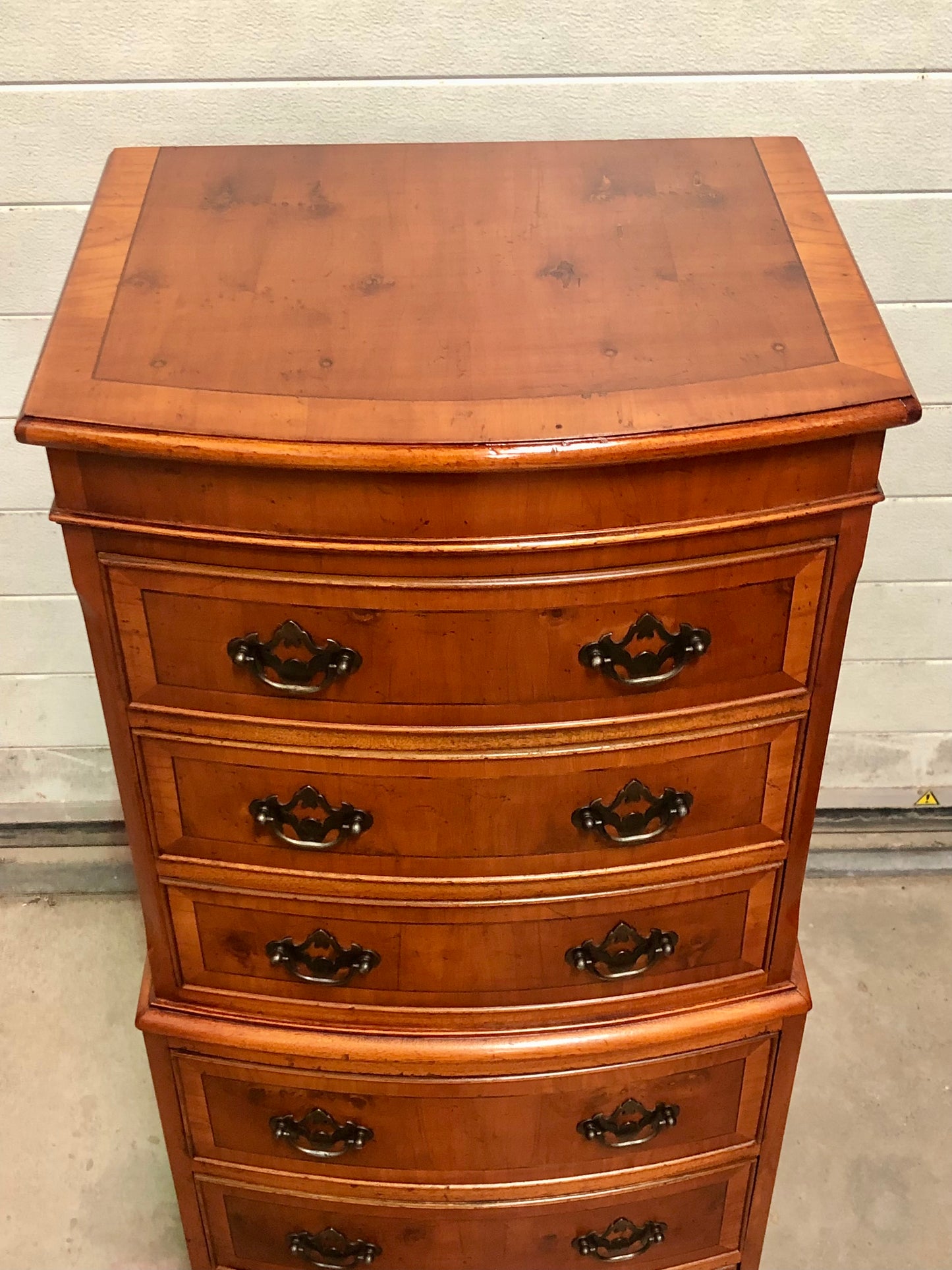 000715....Handsome Vintage Yew Tallboy Chest Of Drawers