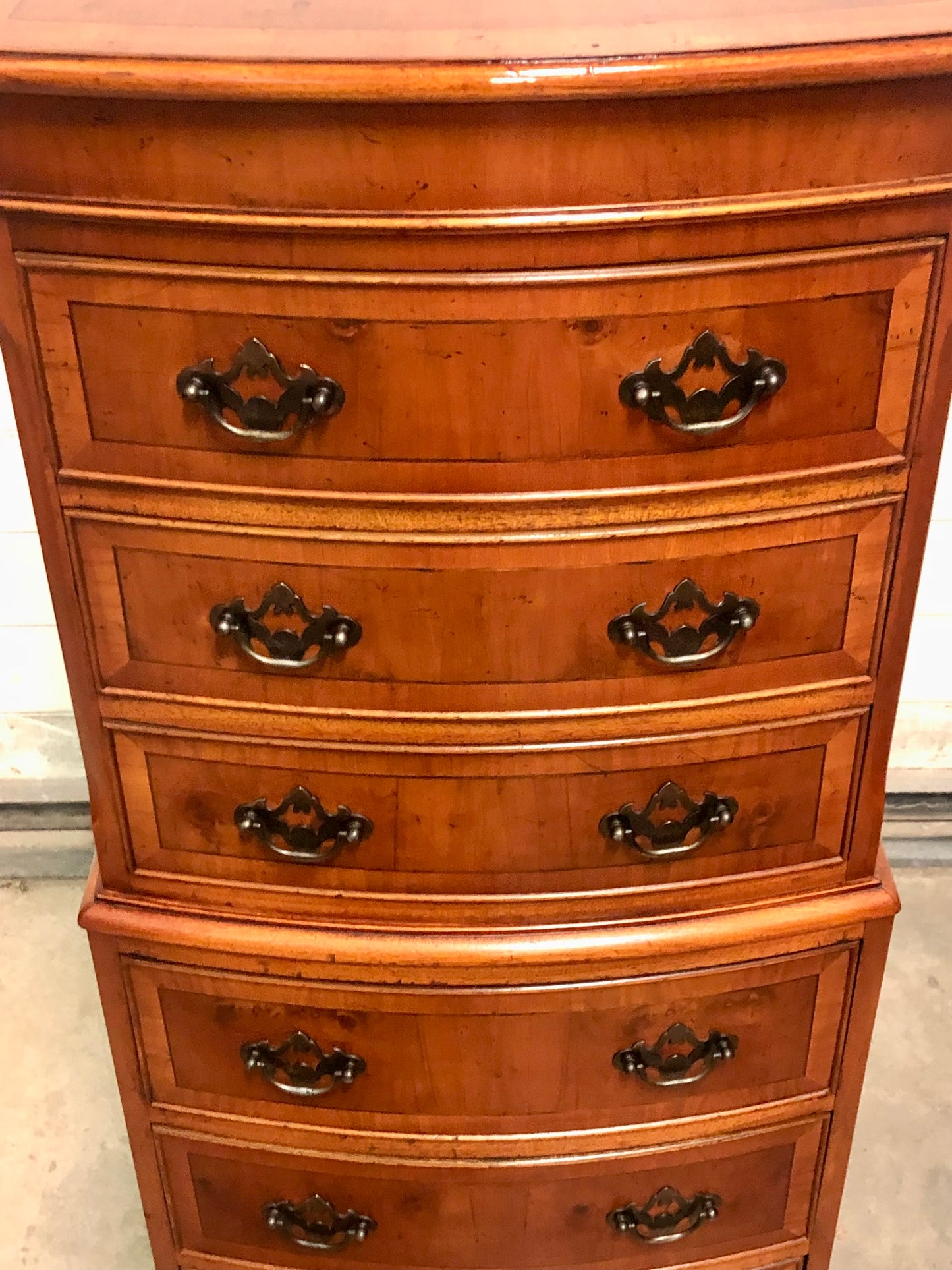 000715....Handsome Vintage Yew Tallboy Chest Of Drawers