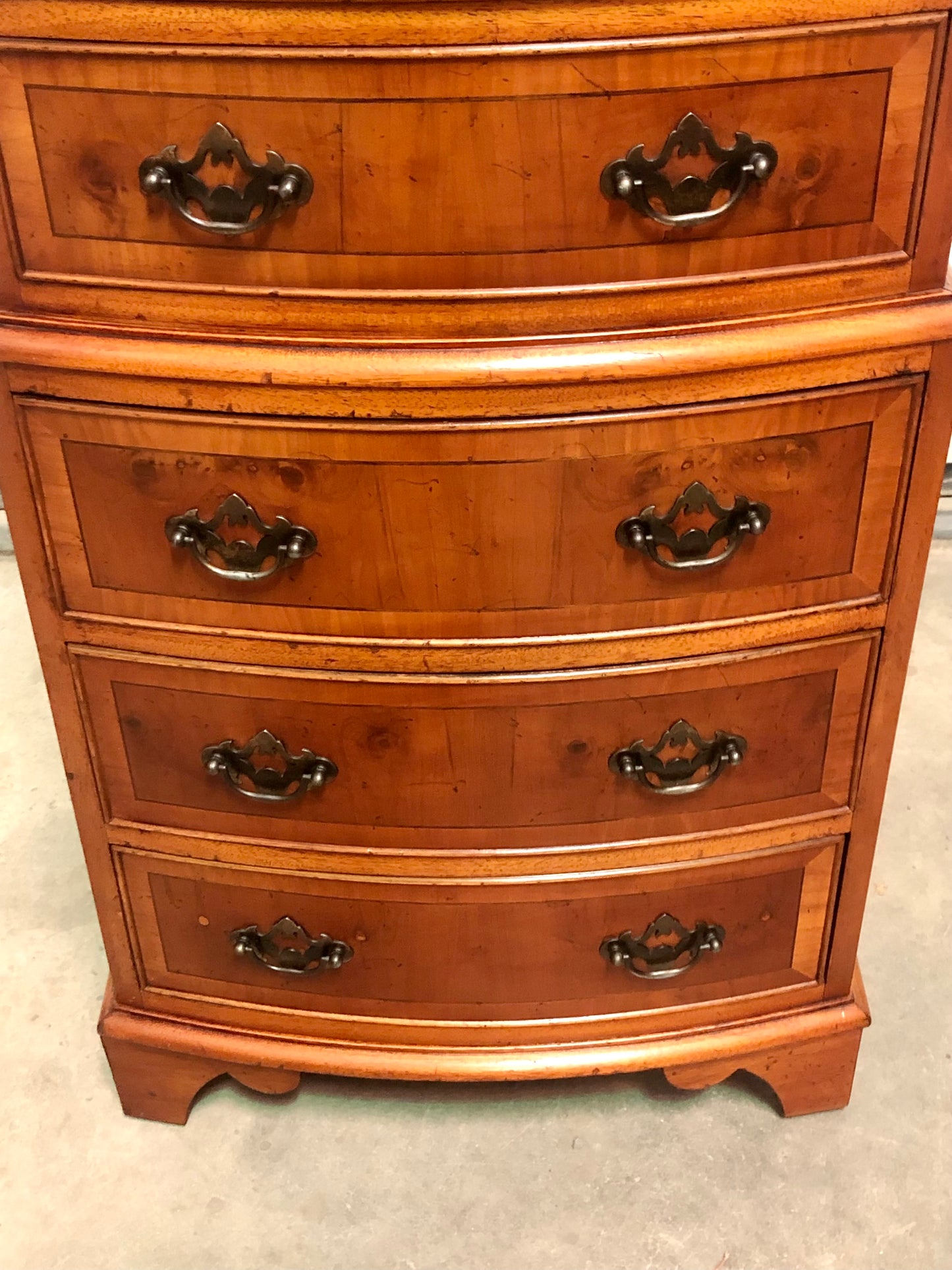 000715....Handsome Vintage Yew Tallboy Chest Of Drawers