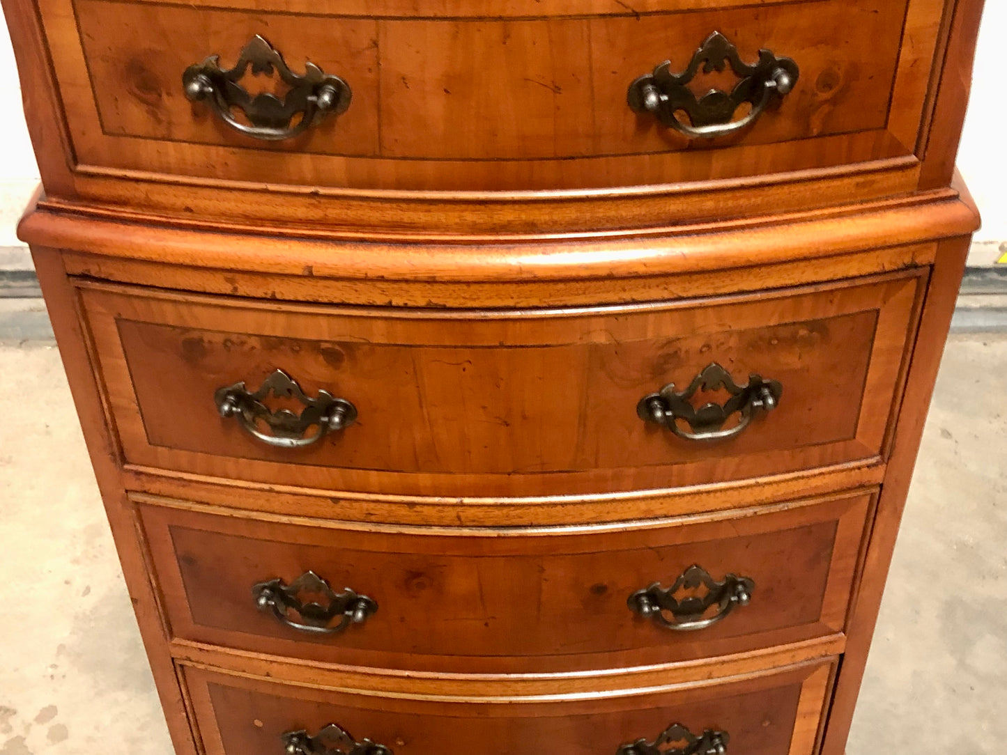 000715....Handsome Vintage Yew Tallboy Chest Of Drawers