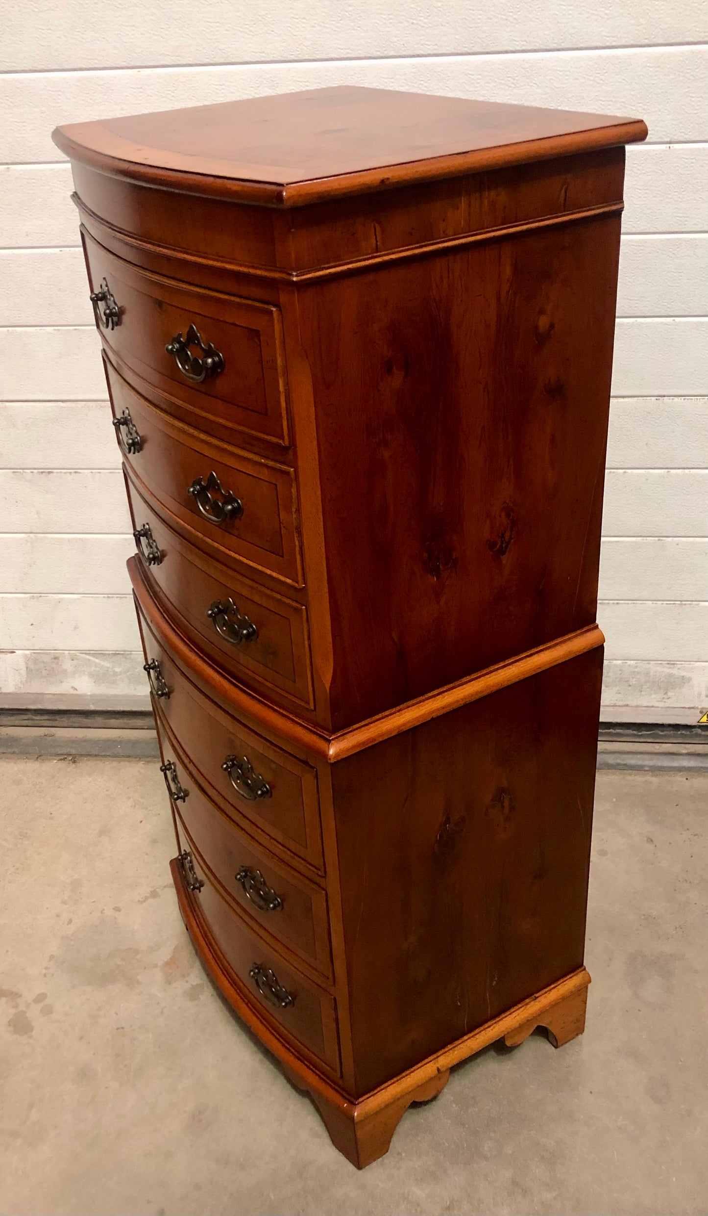 000715....Handsome Vintage Yew Tallboy Chest Of Drawers