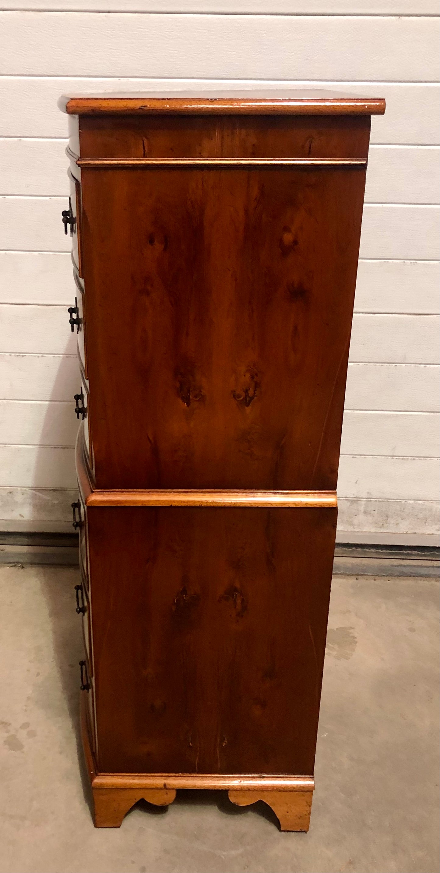 000715....Handsome Vintage Yew Tallboy Chest Of Drawers