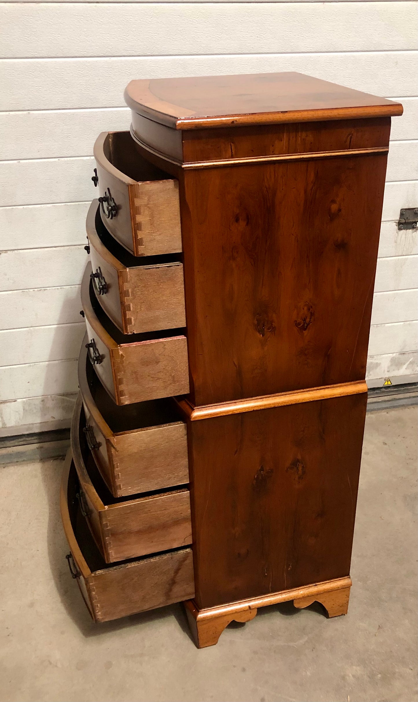 000715....Handsome Vintage Yew Tallboy Chest Of Drawers