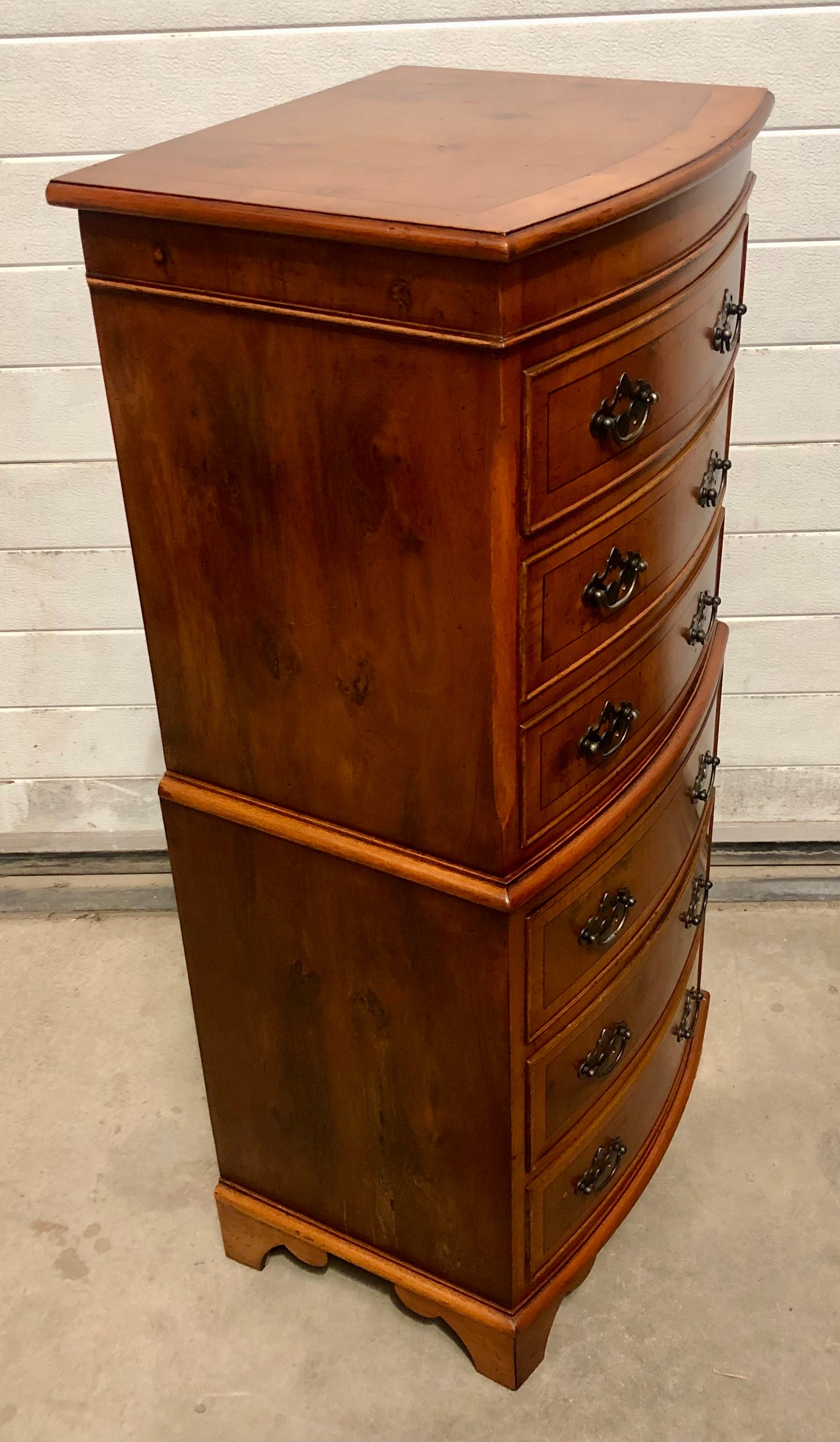 000715....Handsome Vintage Yew Tallboy Chest Of Drawers