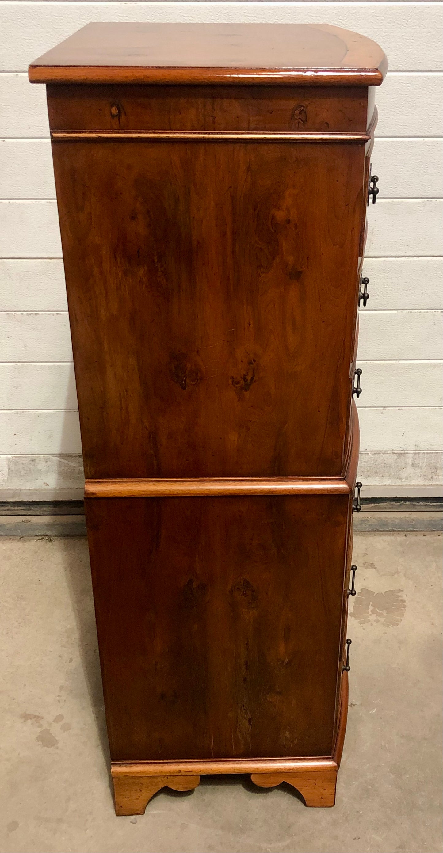 000715....Handsome Vintage Yew Tallboy Chest Of Drawers