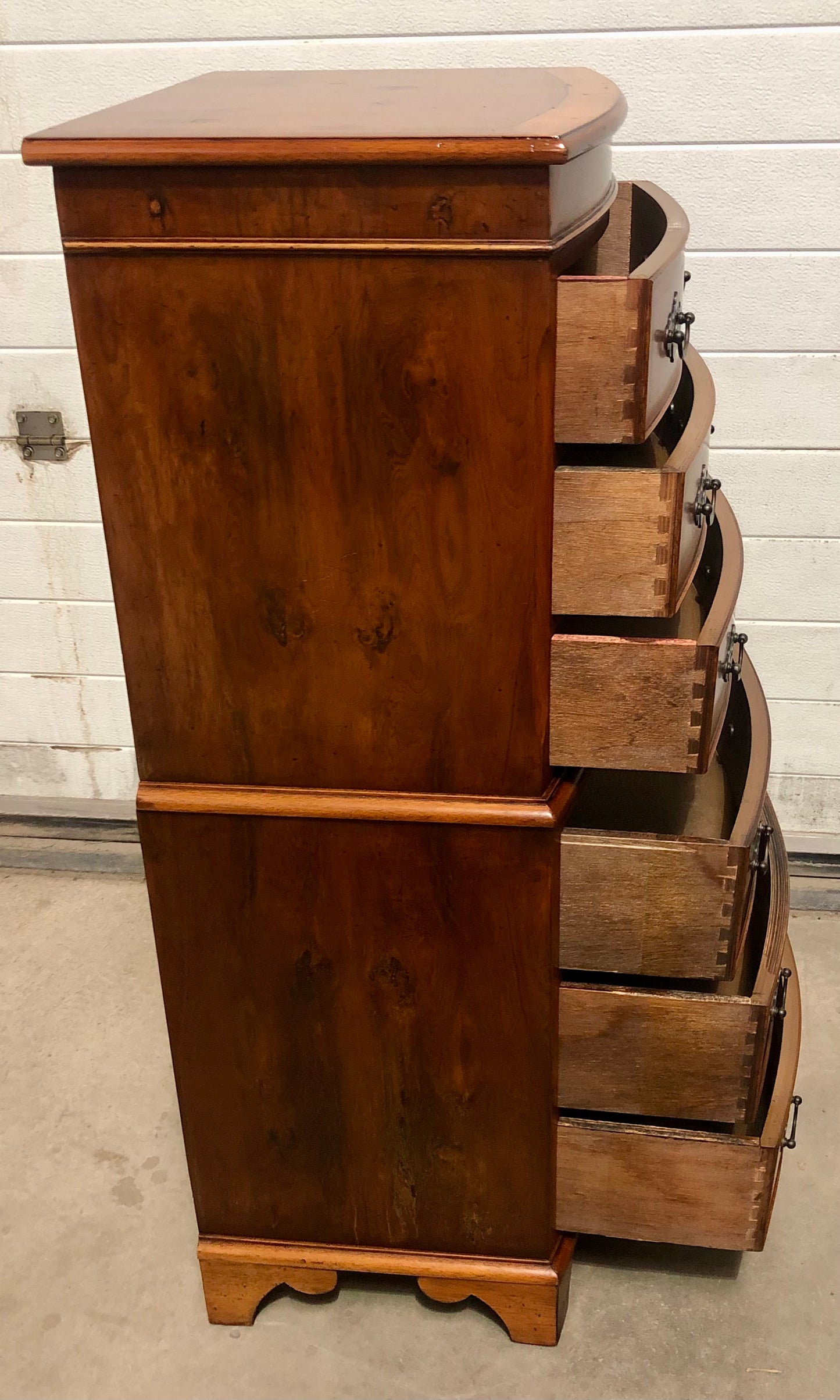 000715....Handsome Vintage Yew Tallboy Chest Of Drawers