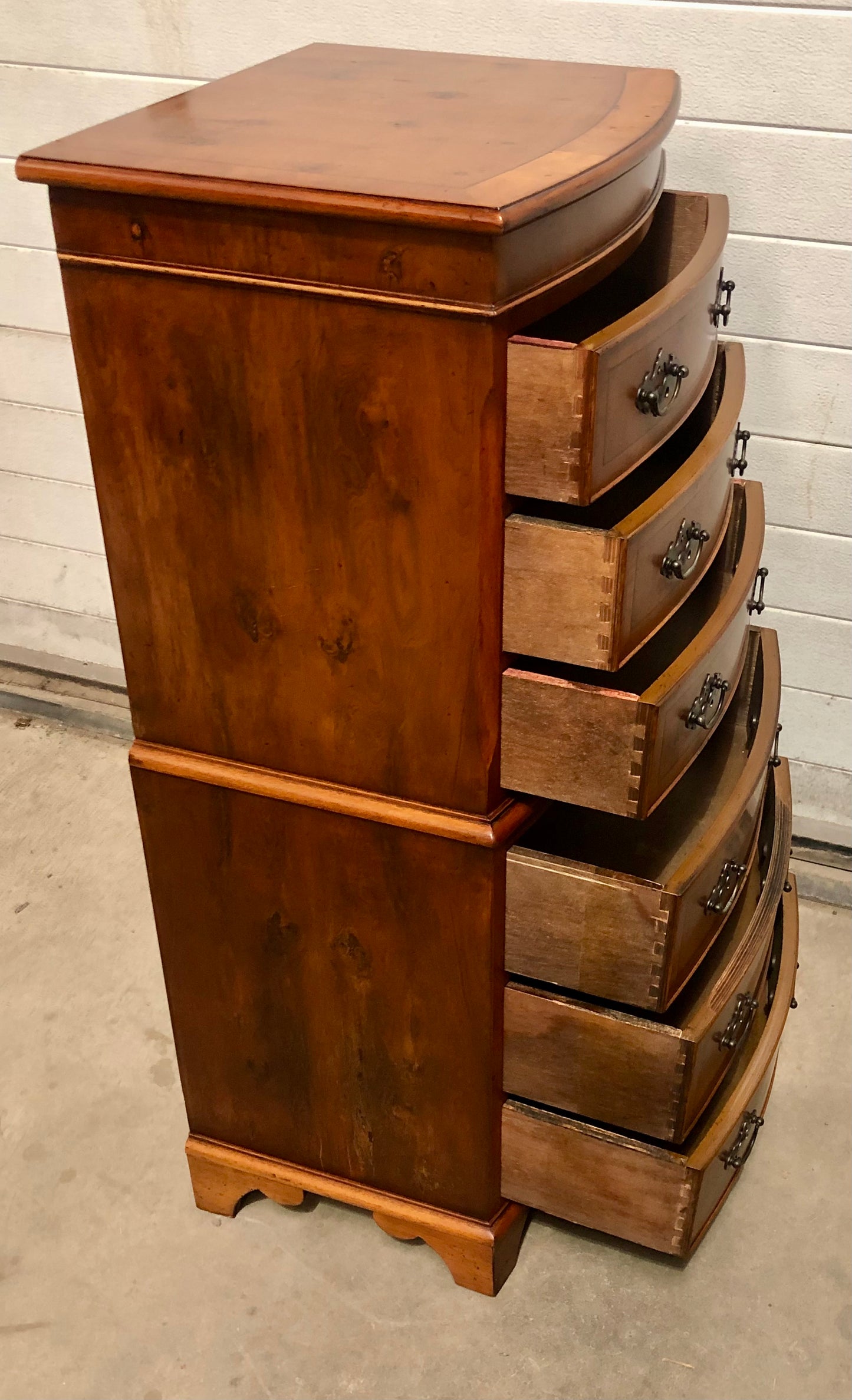 000715....Handsome Vintage Yew Tallboy Chest Of Drawers