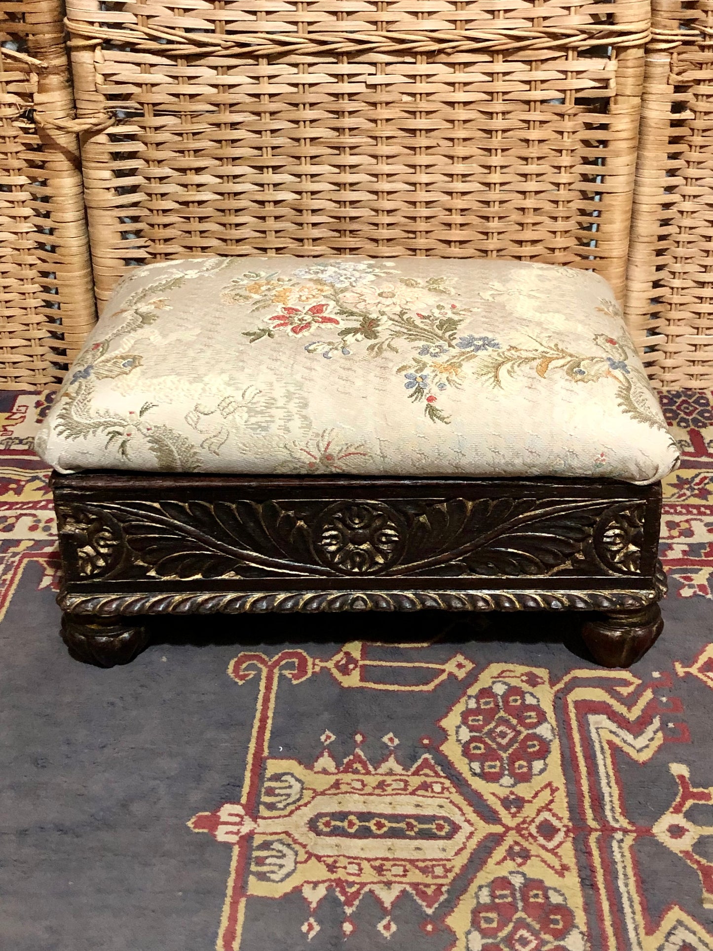000547....Handsome Pair Of Vintage Carved Footstools ( sold )