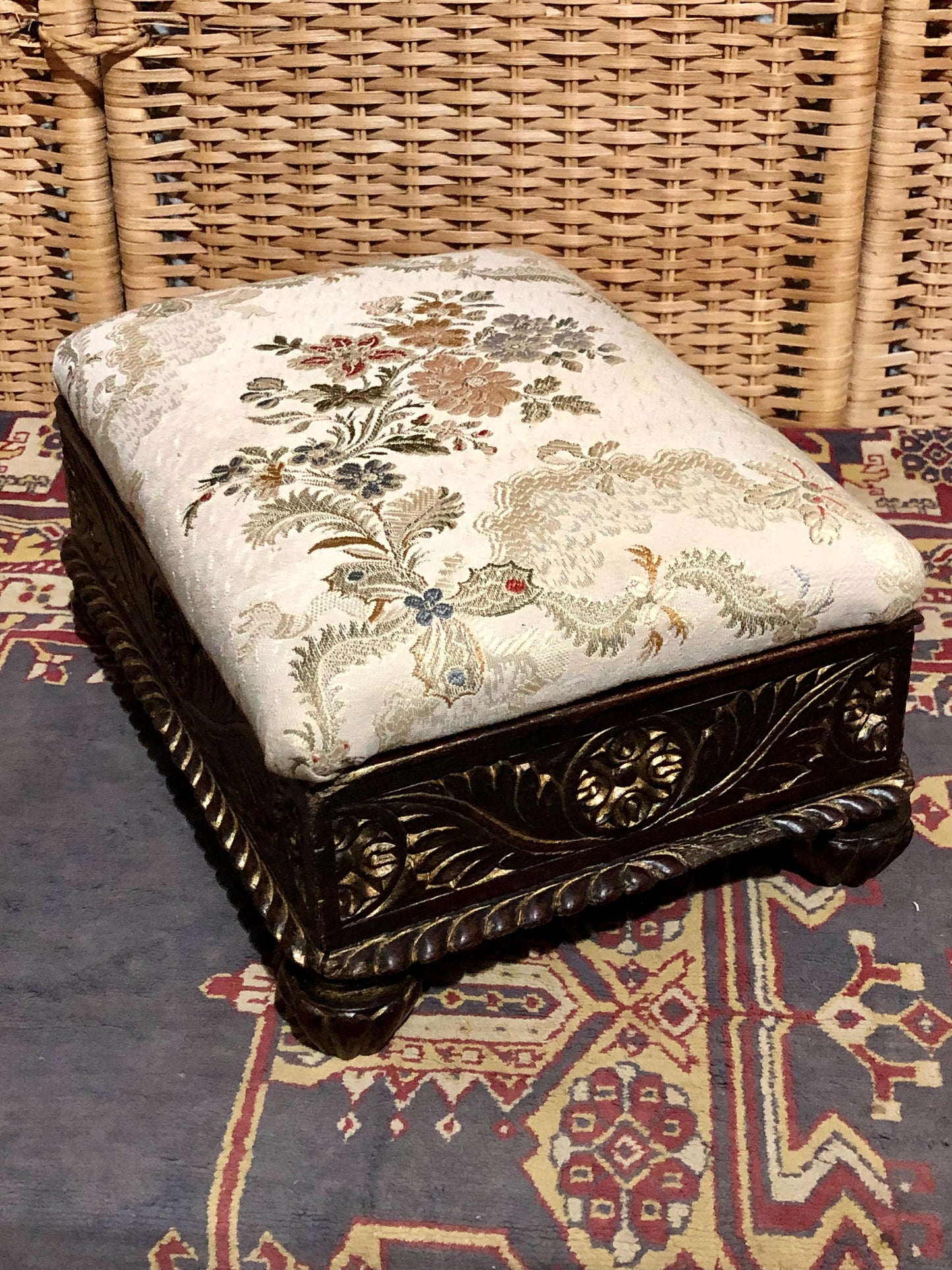000547....Handsome Pair Of Vintage Carved Footstools ( sold )