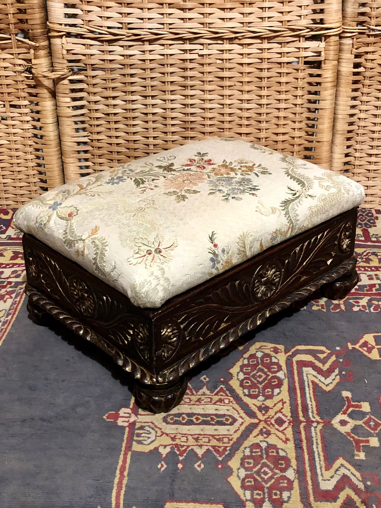 000547....Handsome Pair Of Vintage Carved Footstools ( sold )