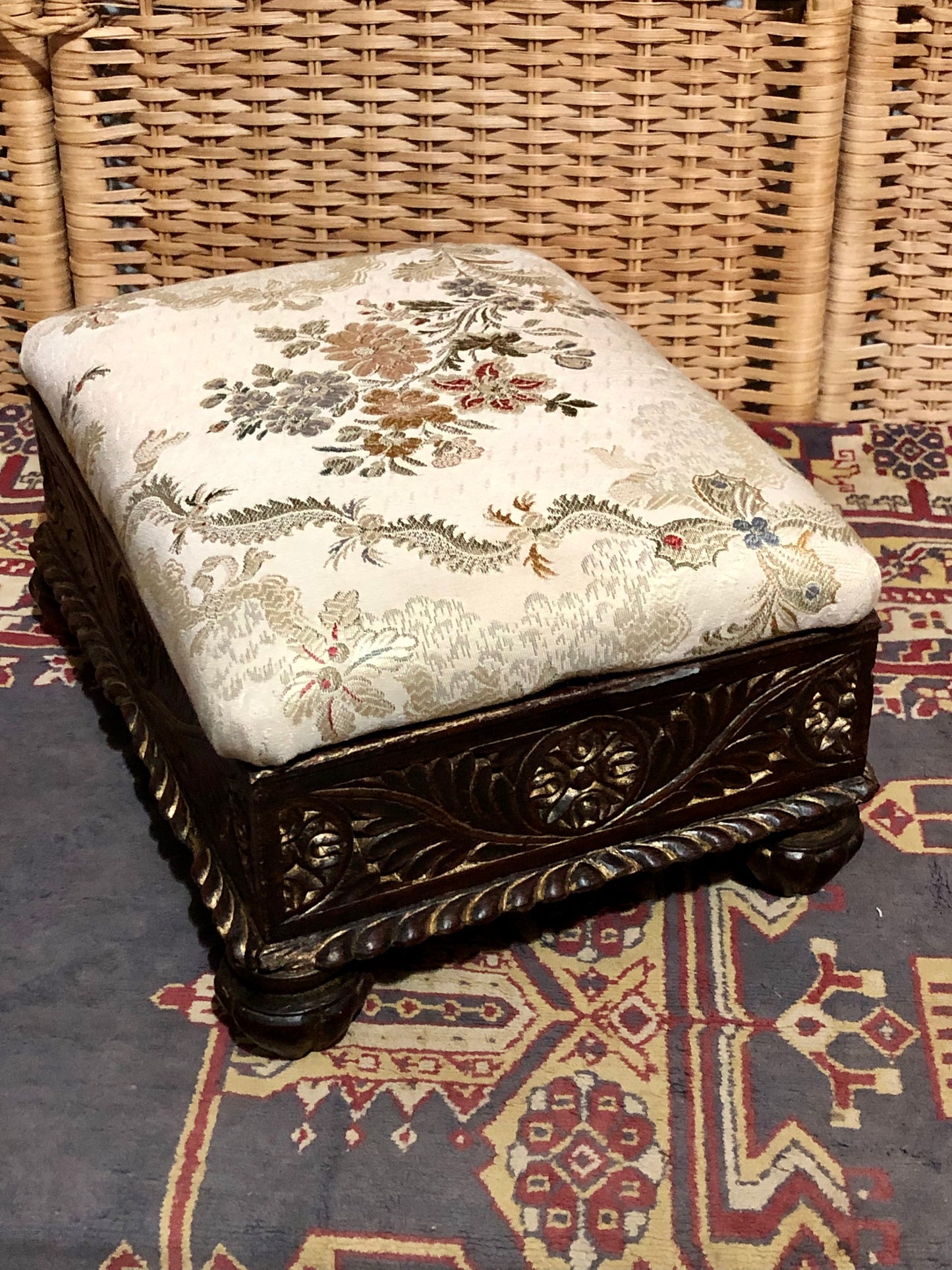 000547....Handsome Pair Of Vintage Carved Footstools ( sold )
