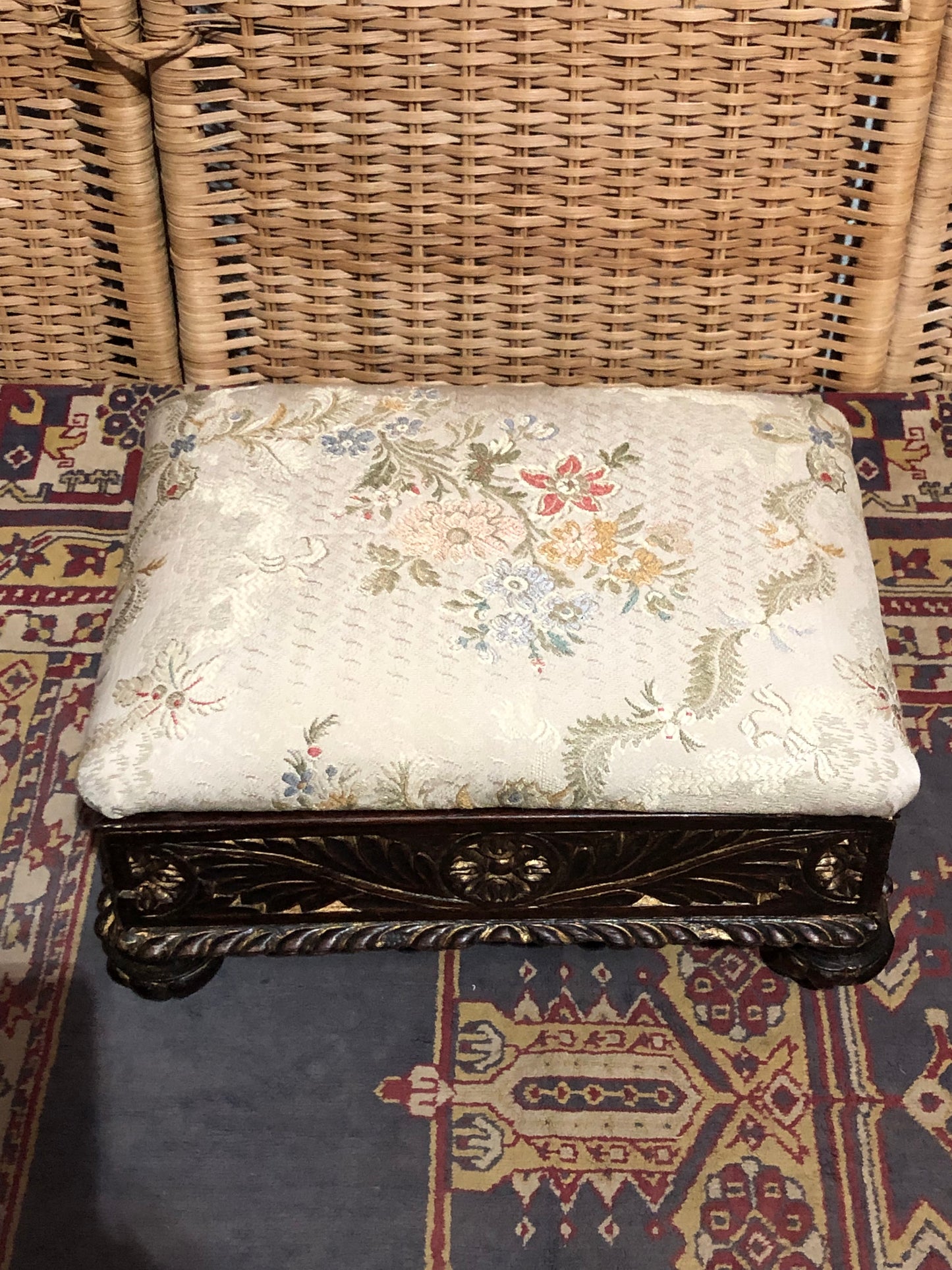 000547....Handsome Pair Of Vintage Carved Footstools ( sold )