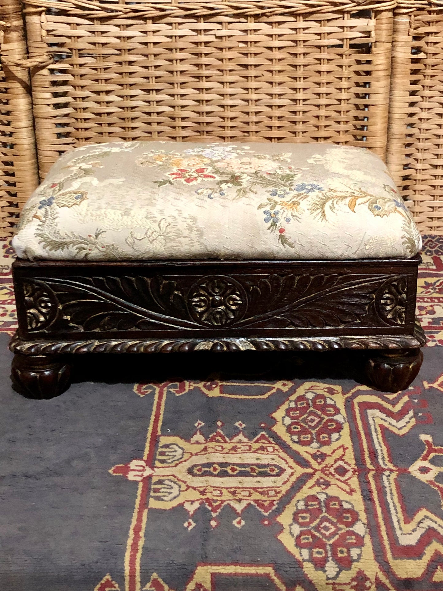 000547....Handsome Pair Of Vintage Carved Footstools ( sold )