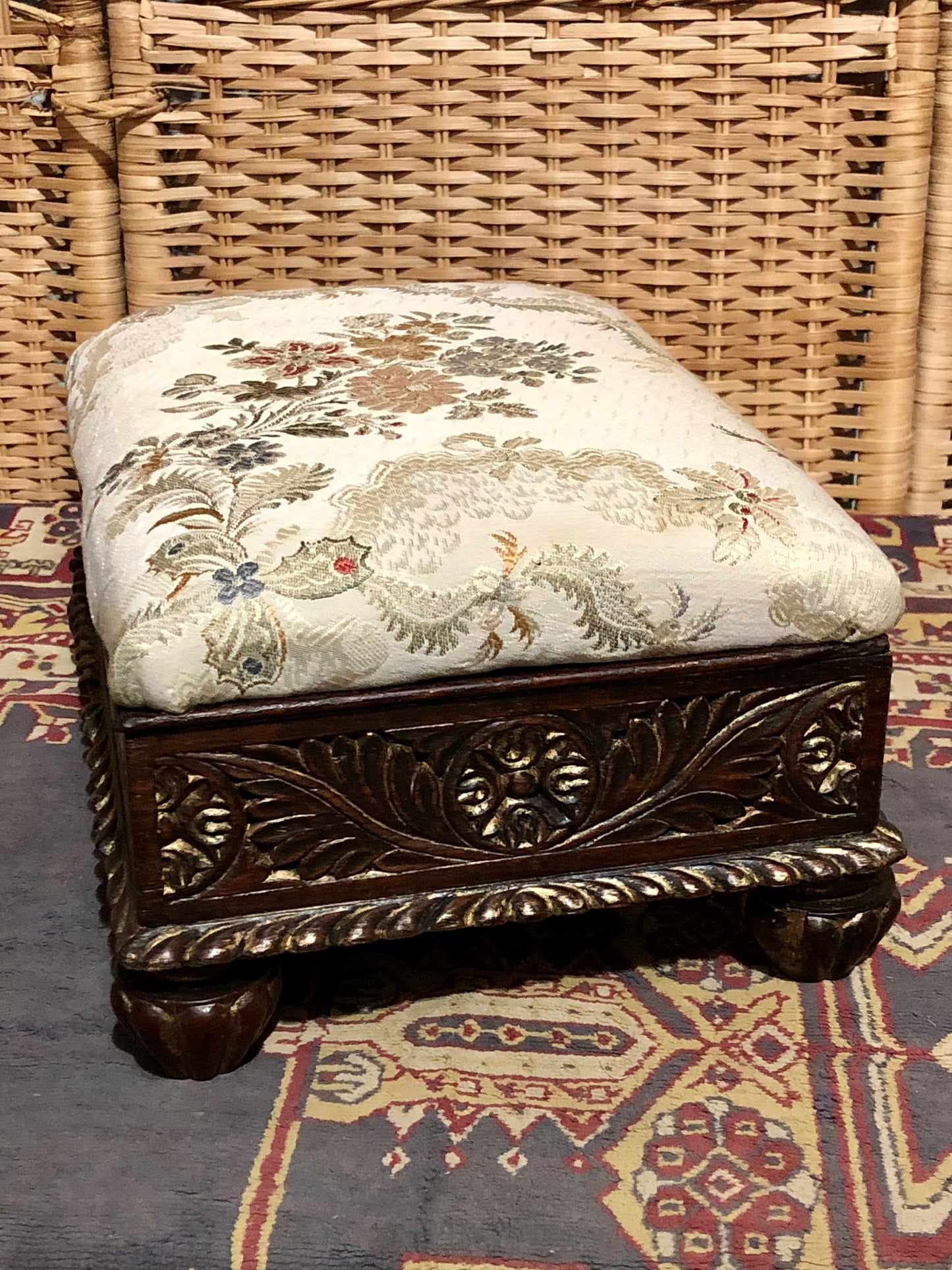 000547....Handsome Pair Of Vintage Carved Footstools ( sold )
