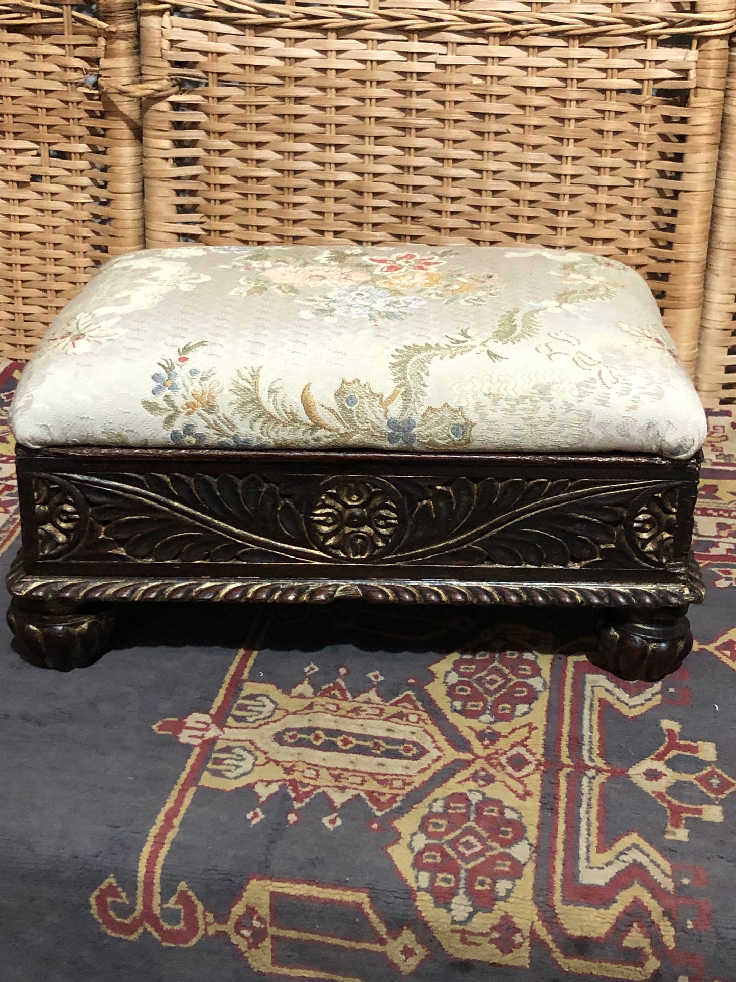 000547....Handsome Pair Of Vintage Carved Footstools ( sold )