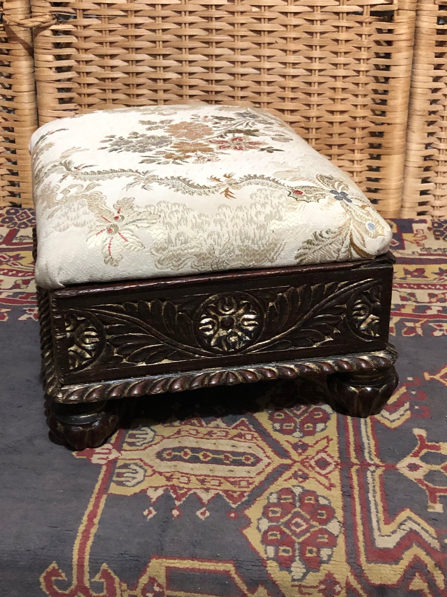 000547....Handsome Pair Of Vintage Carved Footstools ( sold )