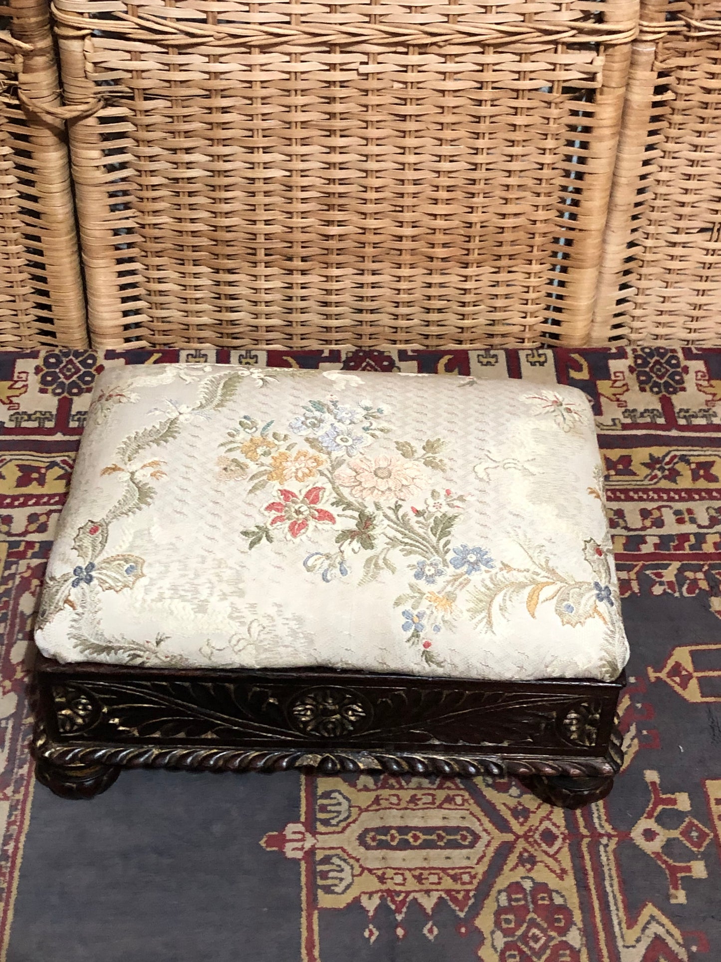 000547....Handsome Pair Of Vintage Carved Footstools ( sold )