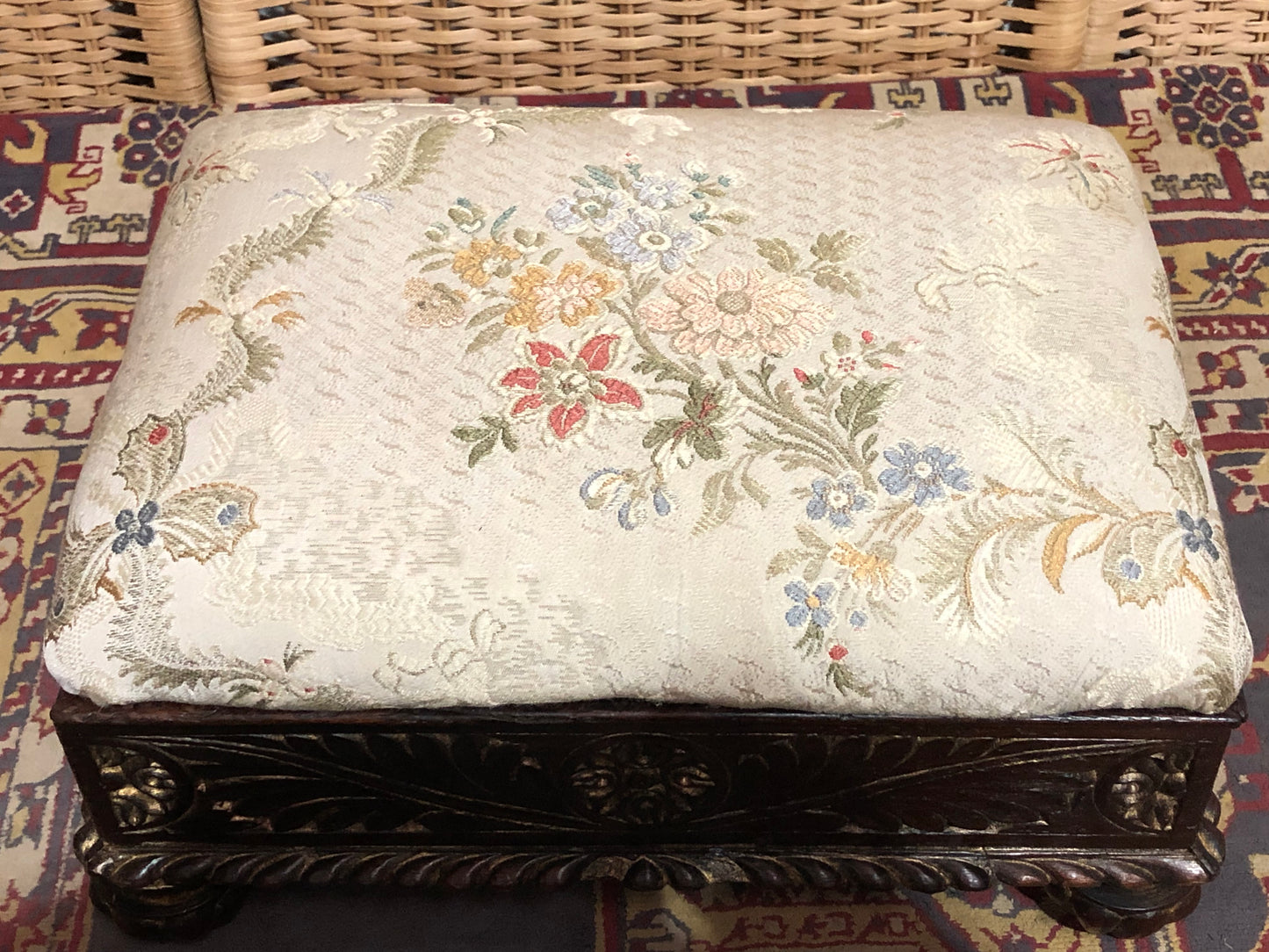 000547....Handsome Pair Of Vintage Carved Footstools ( sold )