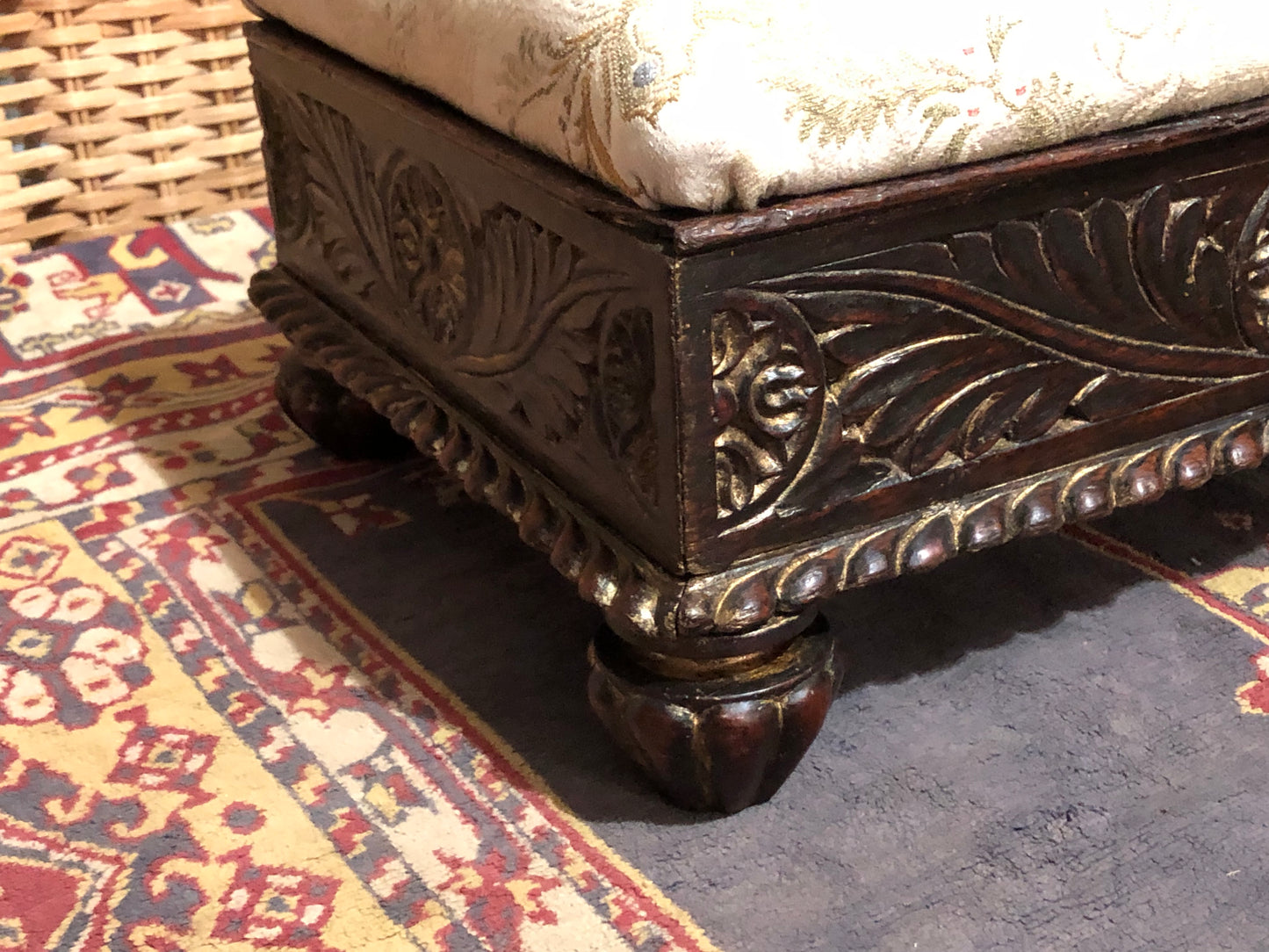 000547....Handsome Pair Of Vintage Carved Footstools ( sold )