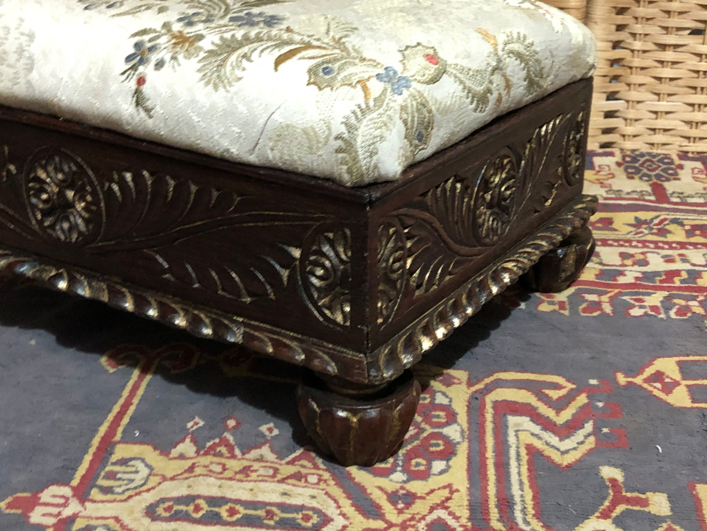 000547....Handsome Pair Of Vintage Carved Footstools ( sold )
