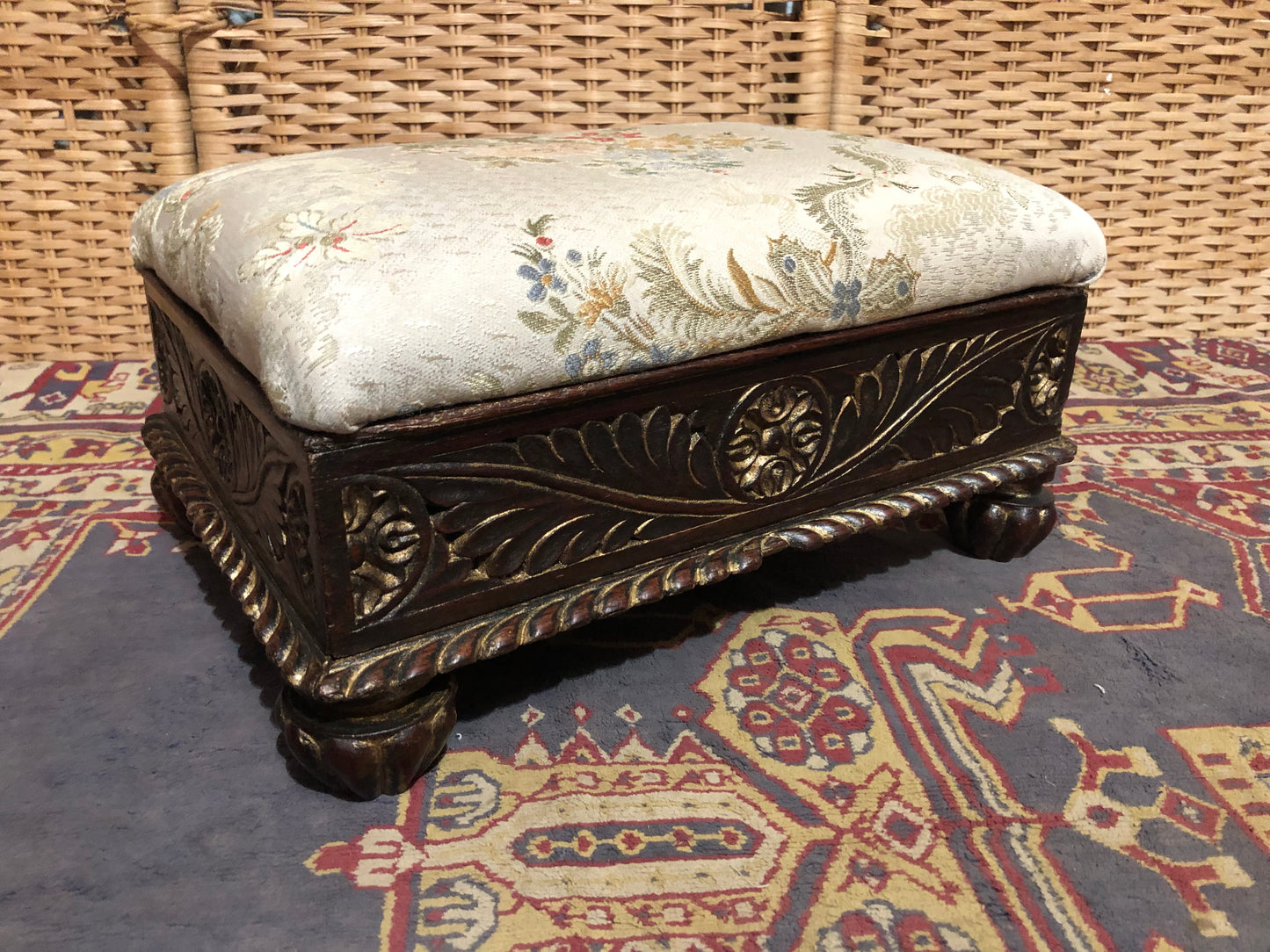 000547....Handsome Pair Of Vintage Carved Footstools ( sold )