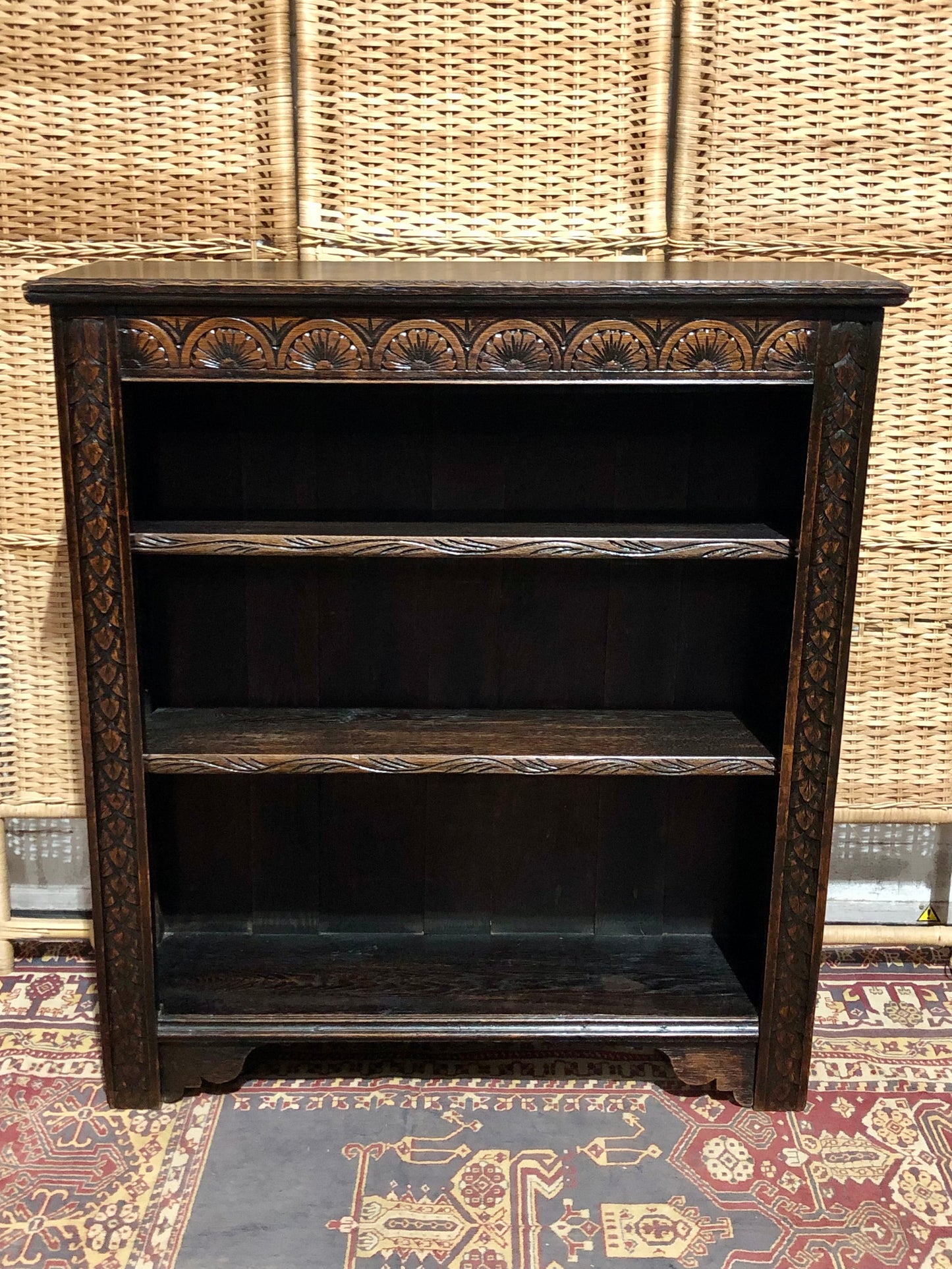 000543....Handsome Antique Carved Oak Bookcase ( sold )