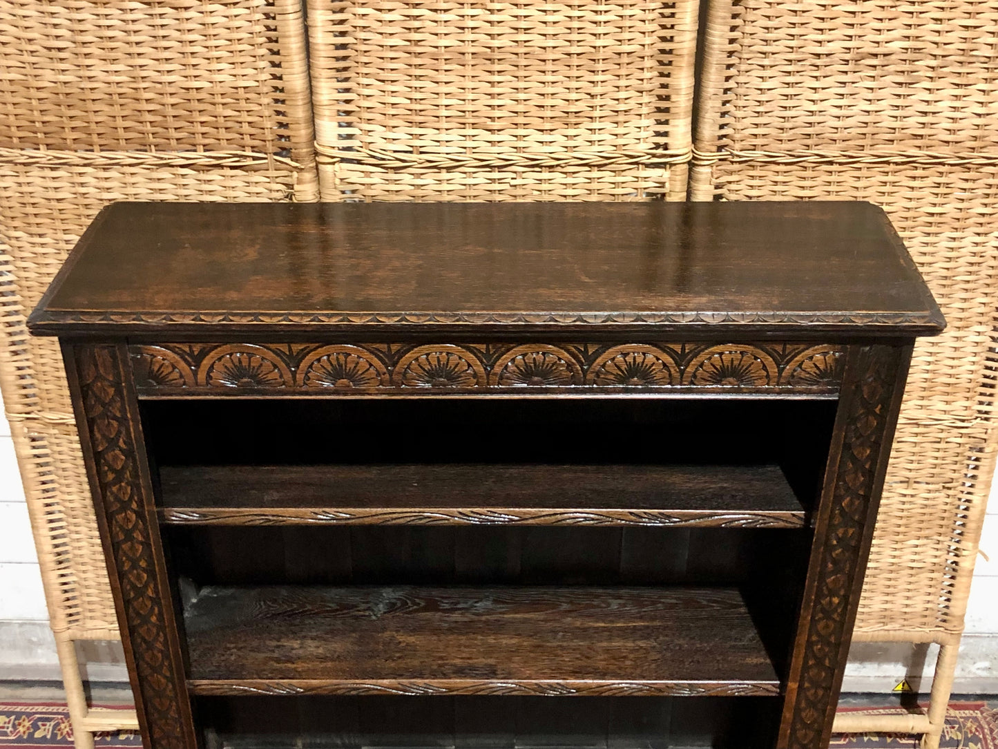 000543....Handsome Antique Carved Oak Bookcase ( sold )