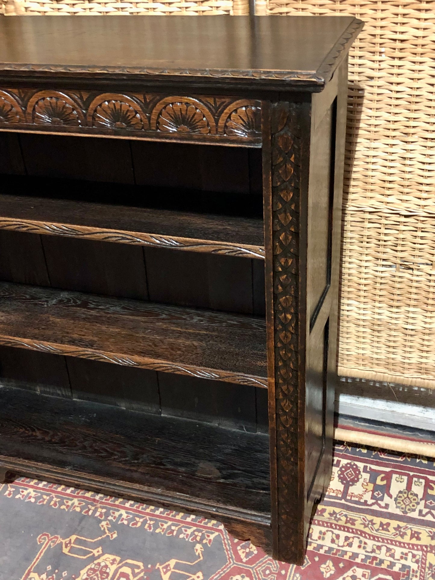 000543....Handsome Antique Carved Oak Bookcase ( sold )