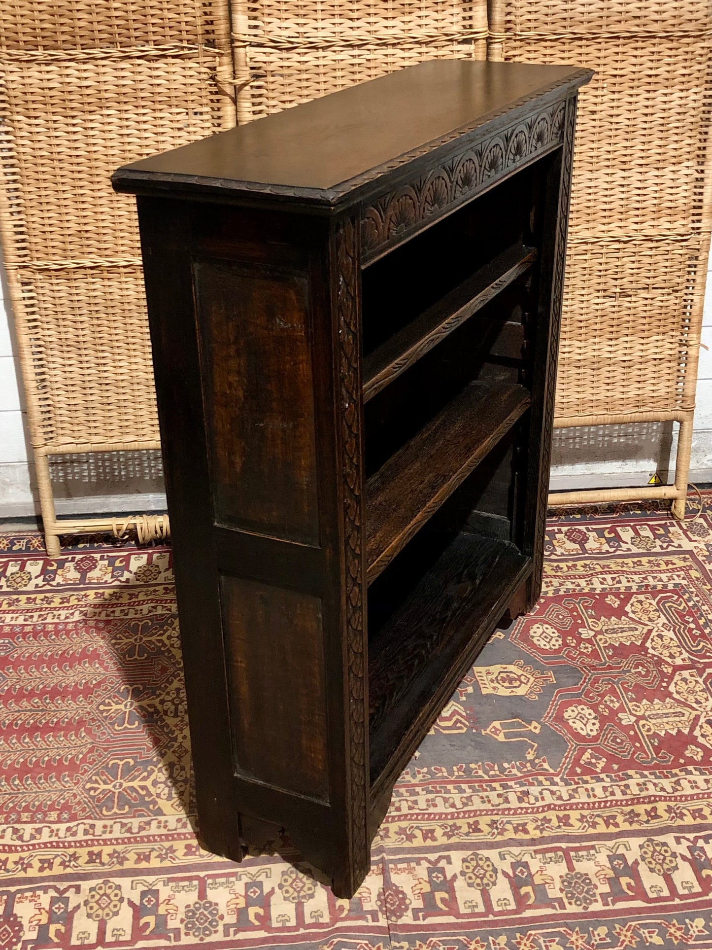 000543....Handsome Antique Carved Oak Bookcase ( sold )