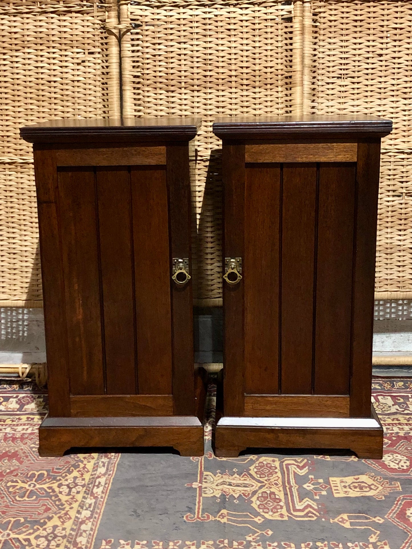 000542....Handsome Pair Of Edwardian Walnut Bedside Tables Or Nightstands ( sold )