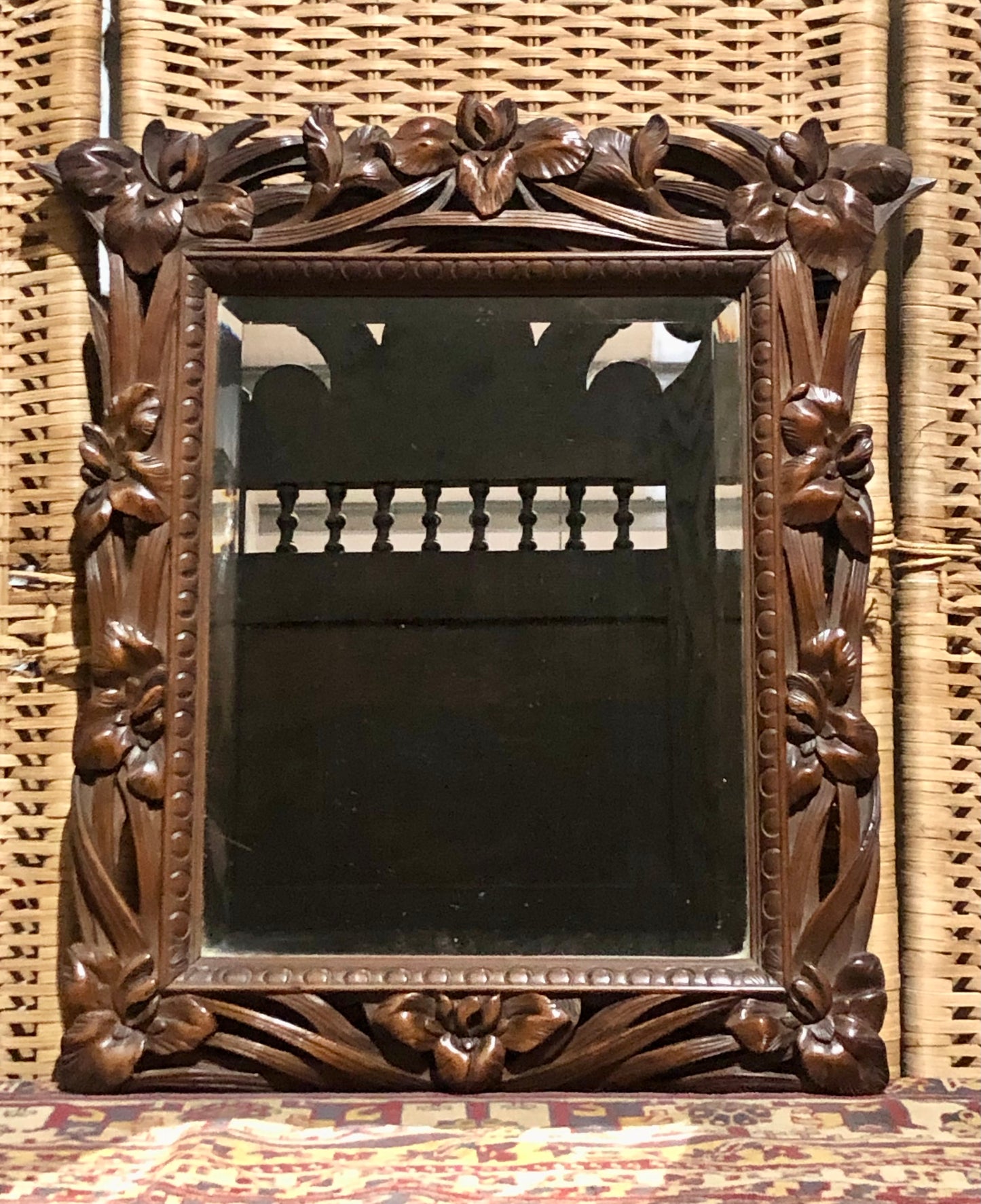 000540....Handsome Art Nouveau Carved Walnut Mirror