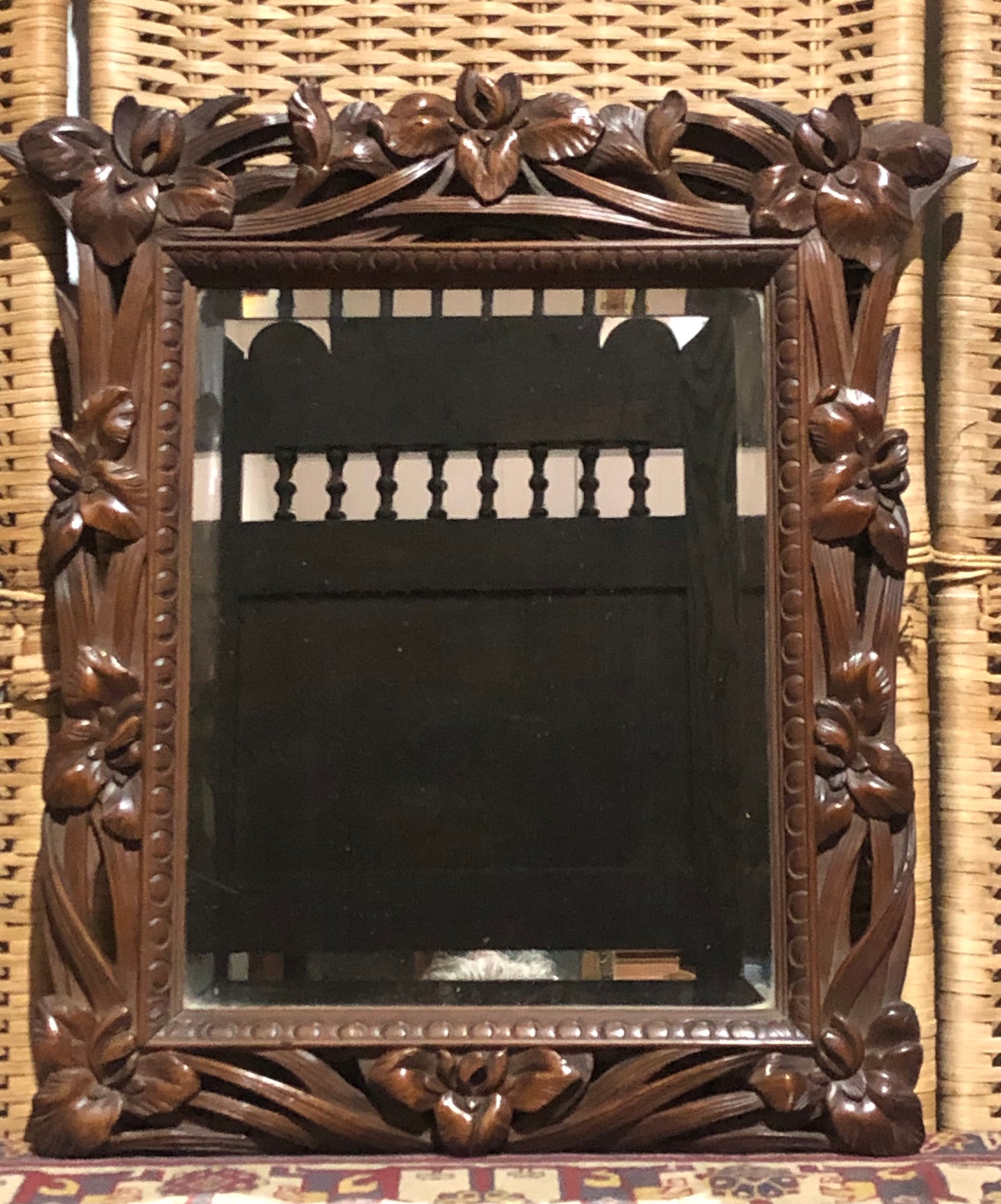 000540....Handsome Art Nouveau Carved Walnut Mirror