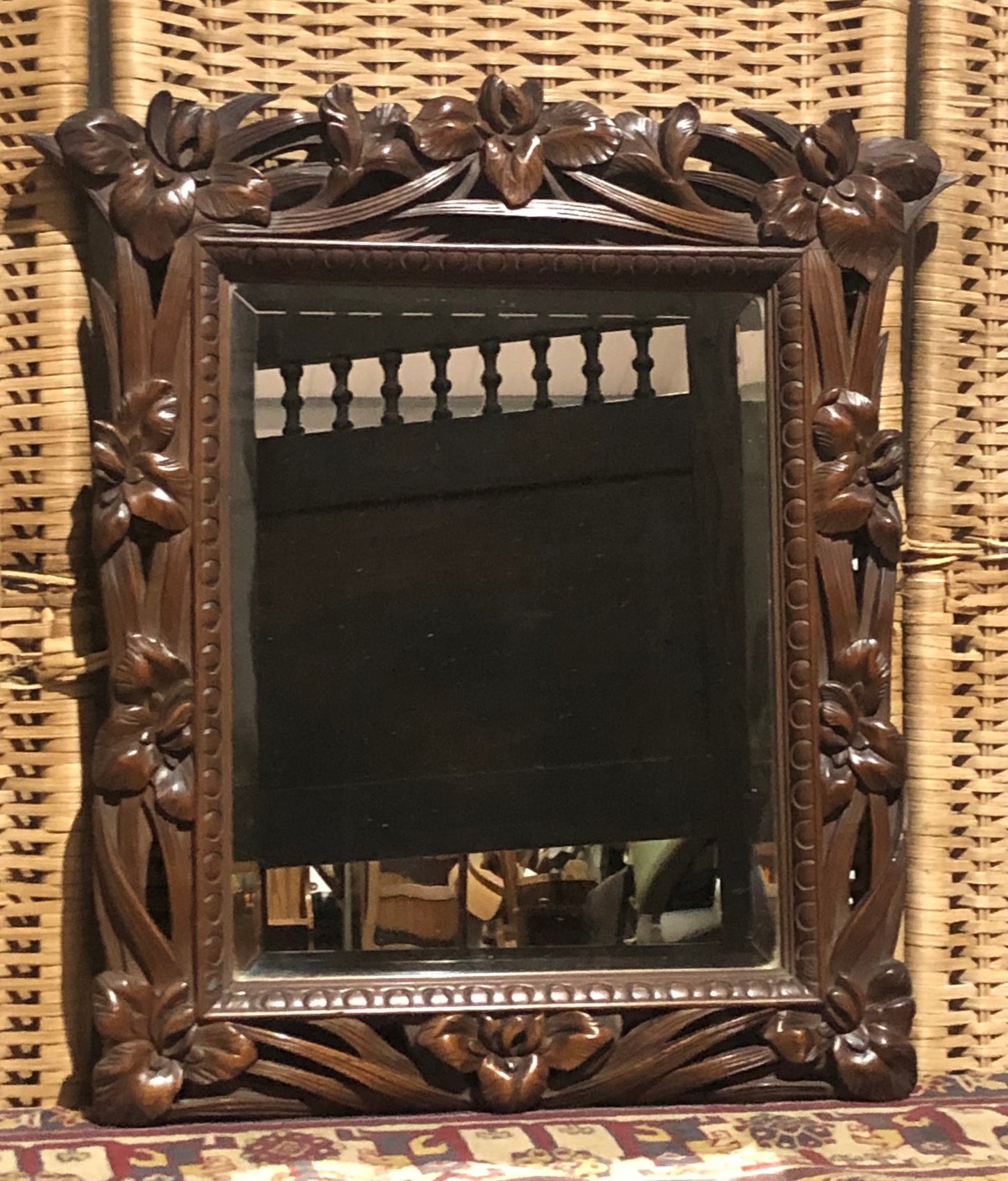 000540....Handsome Art Nouveau Carved Walnut Mirror