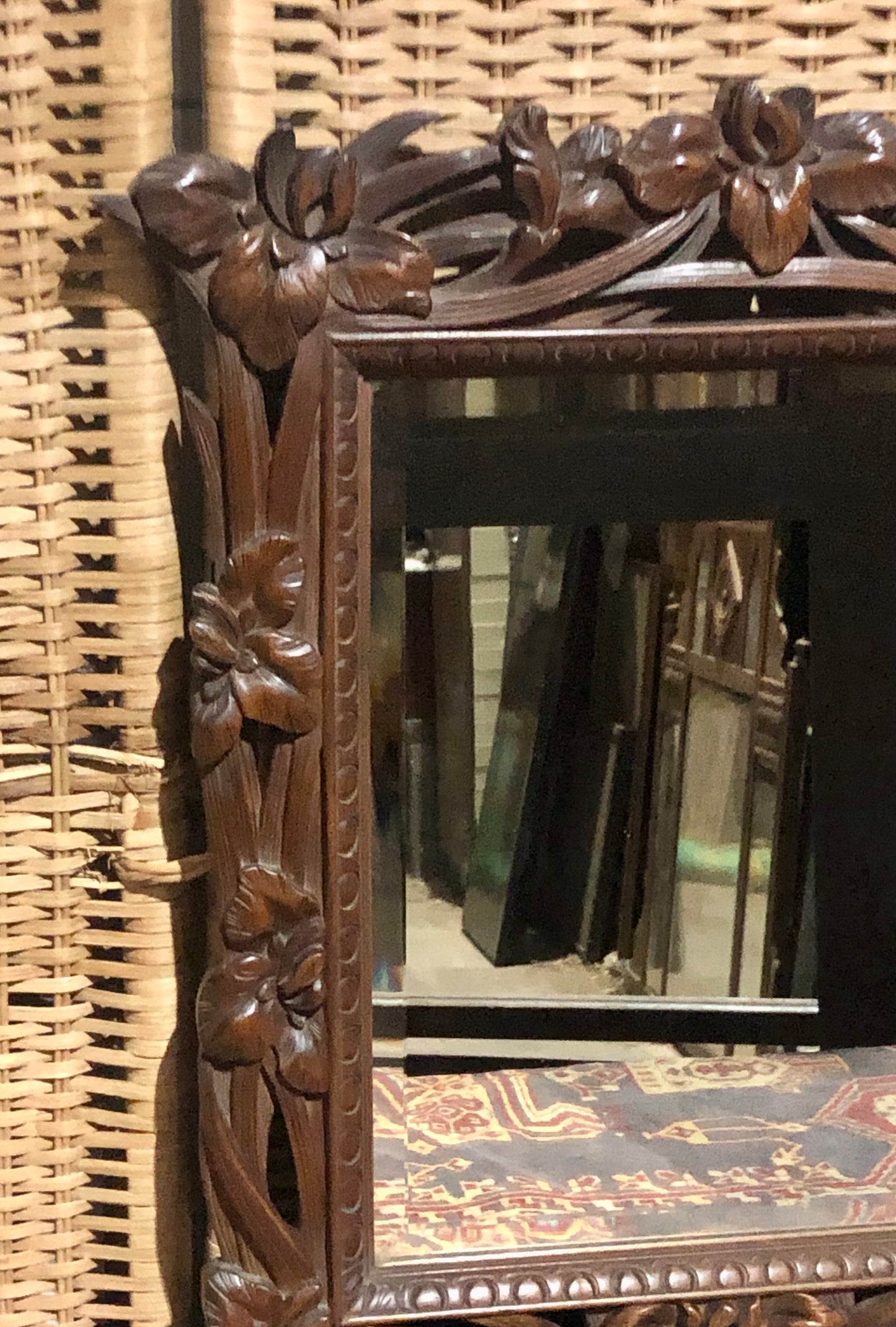 000540....Handsome Art Nouveau Carved Walnut Mirror