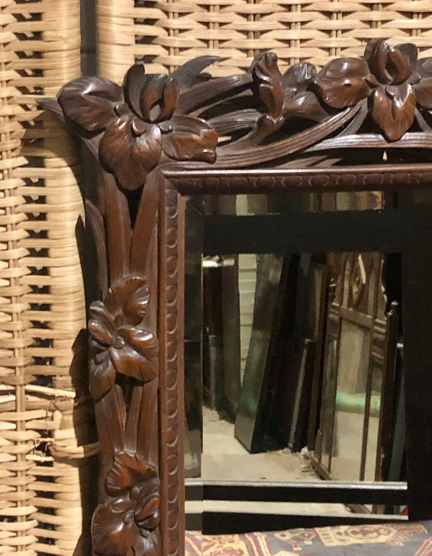 000540....Handsome Art Nouveau Carved Walnut Mirror