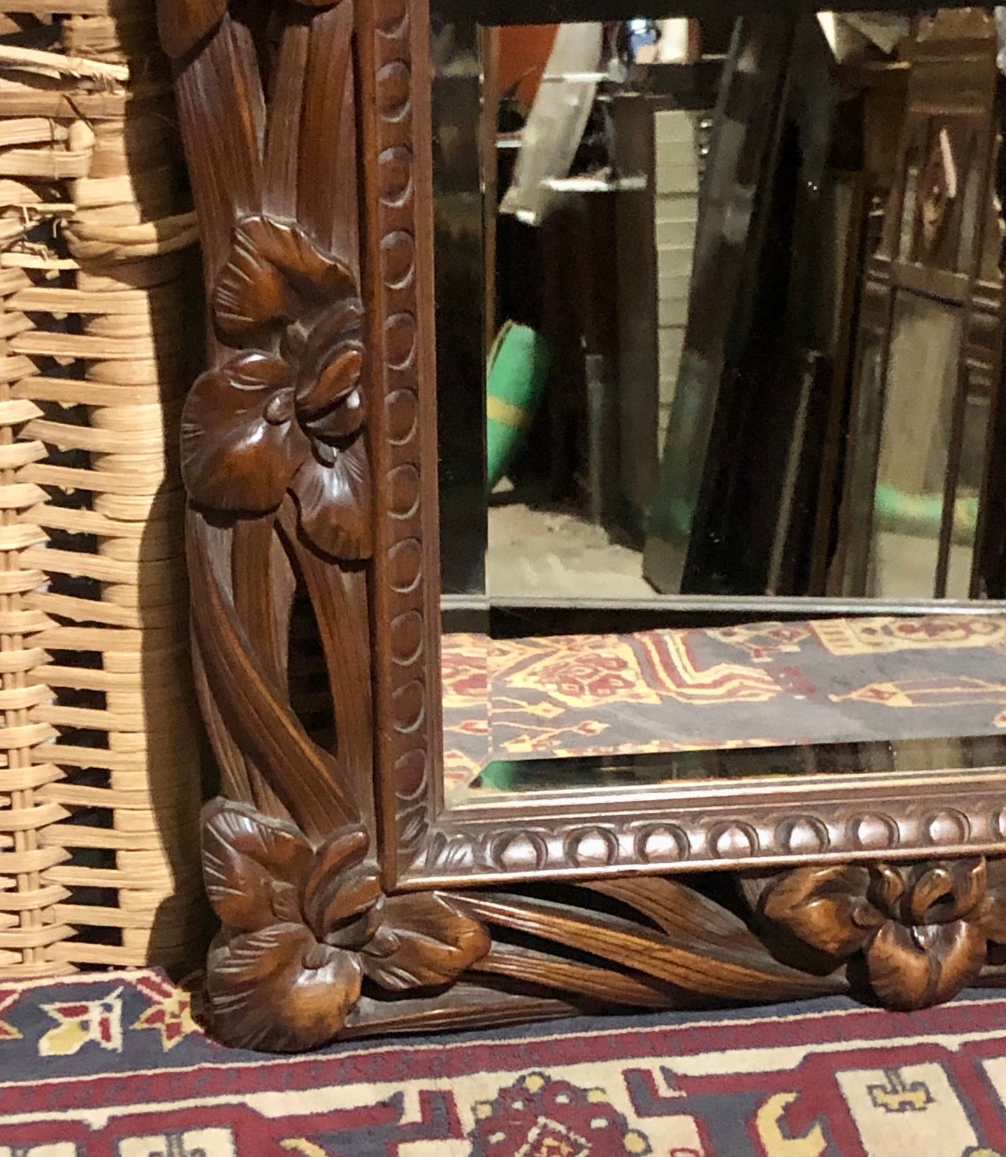 000540....Handsome Art Nouveau Carved Walnut Mirror