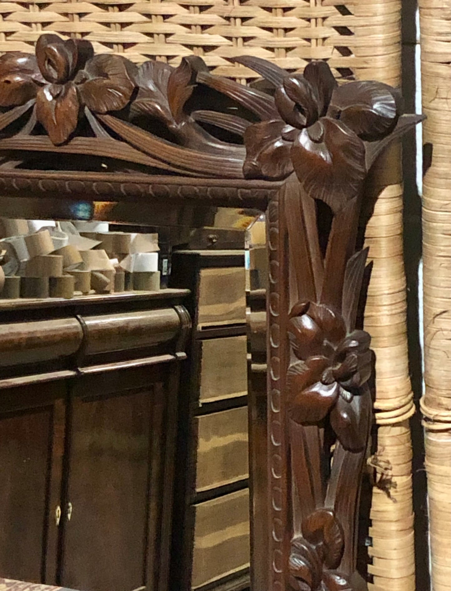 000540....Handsome Art Nouveau Carved Walnut Mirror