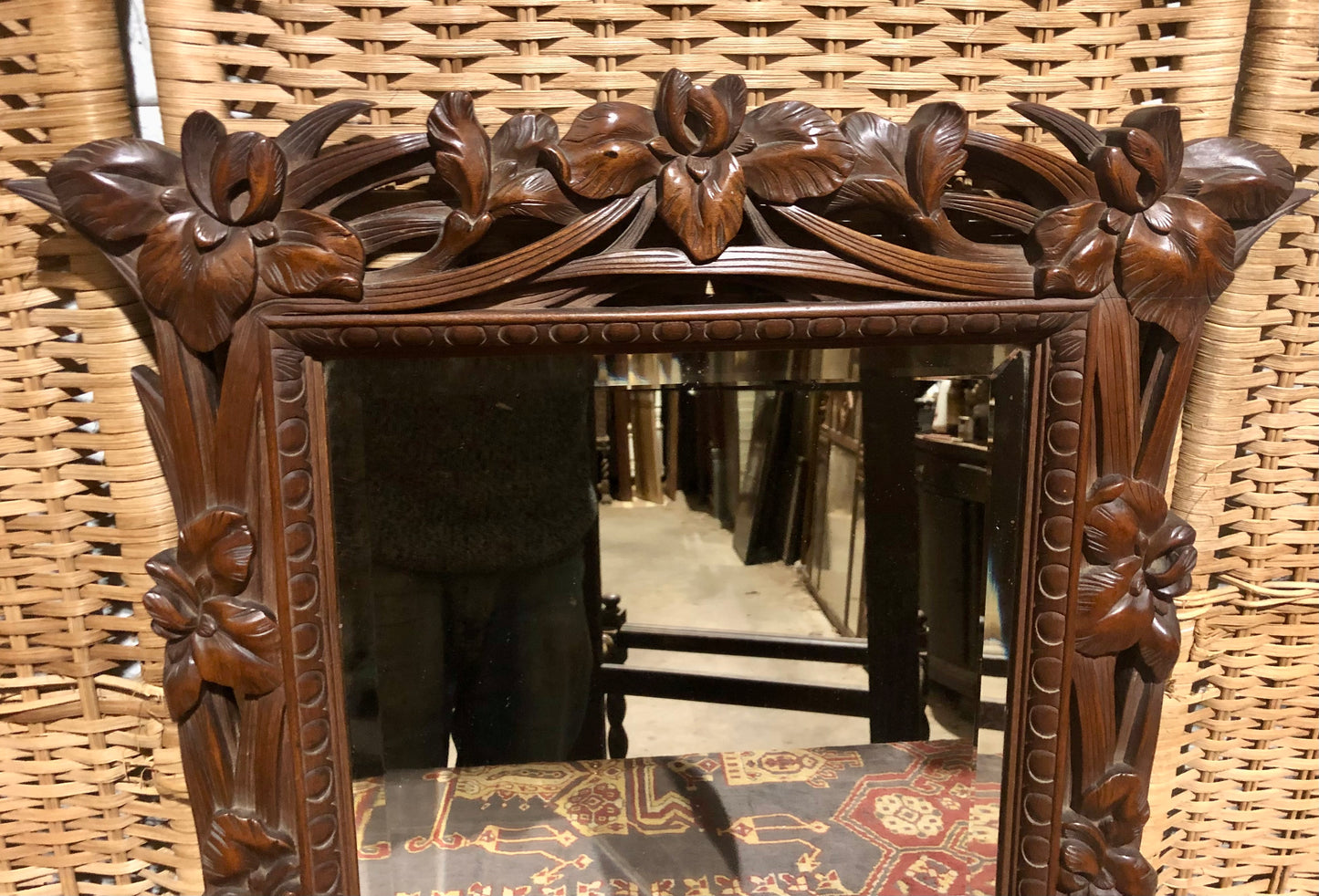000540....Handsome Art Nouveau Carved Walnut Mirror