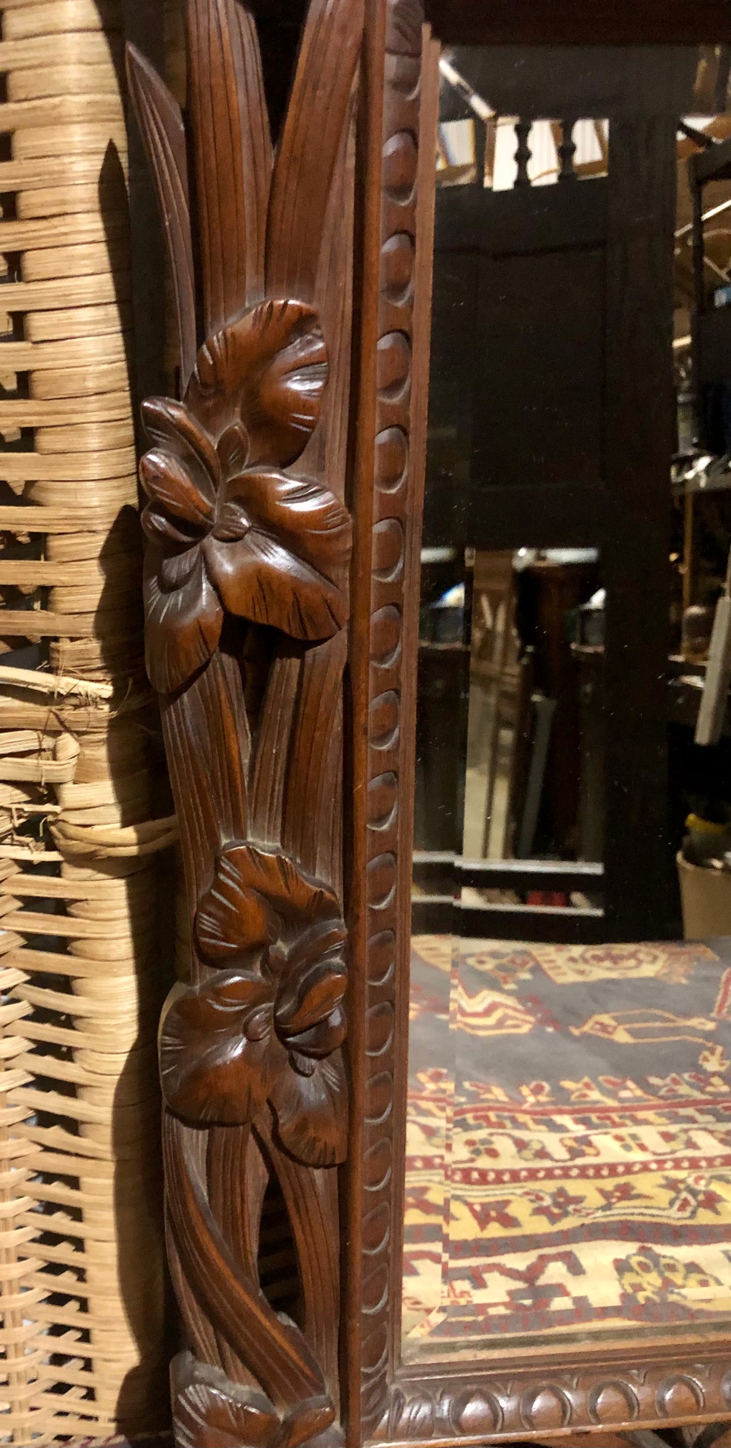000540....Handsome Art Nouveau Carved Walnut Mirror